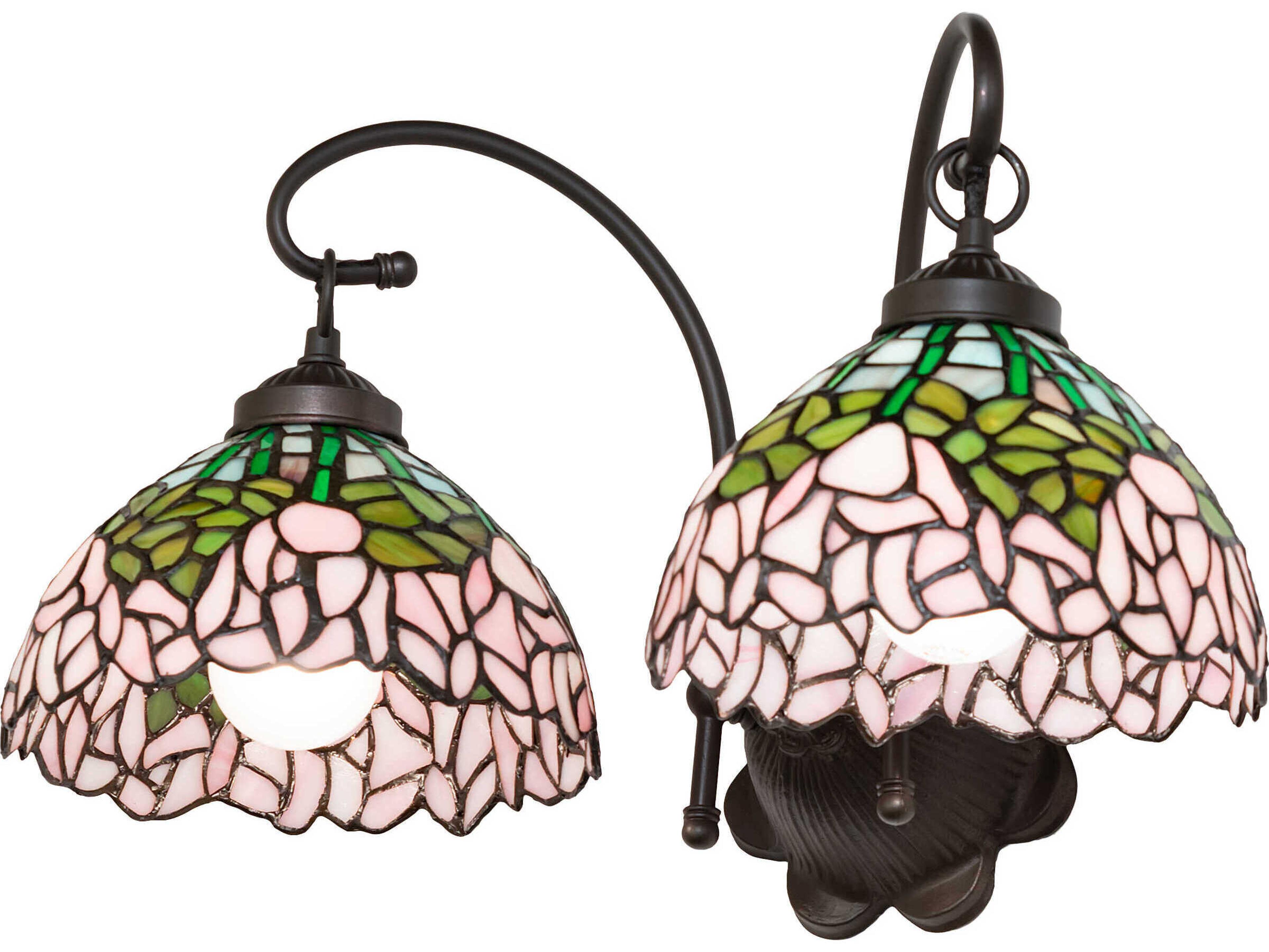 Tiffany Cabbage Rose 2-Light Mahogany Bronze Glass Vanity Light