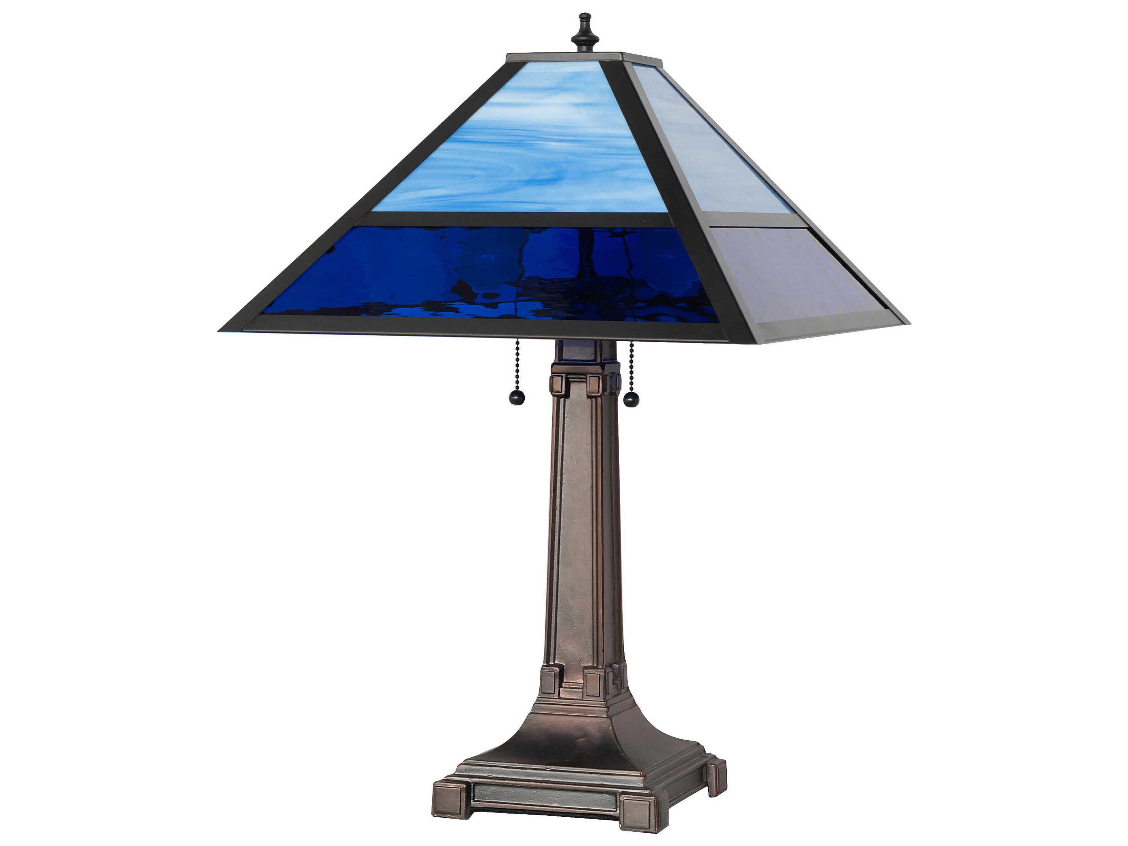 Meyda Split Mission Mahogany Bronze Blue Glass Table Lamp