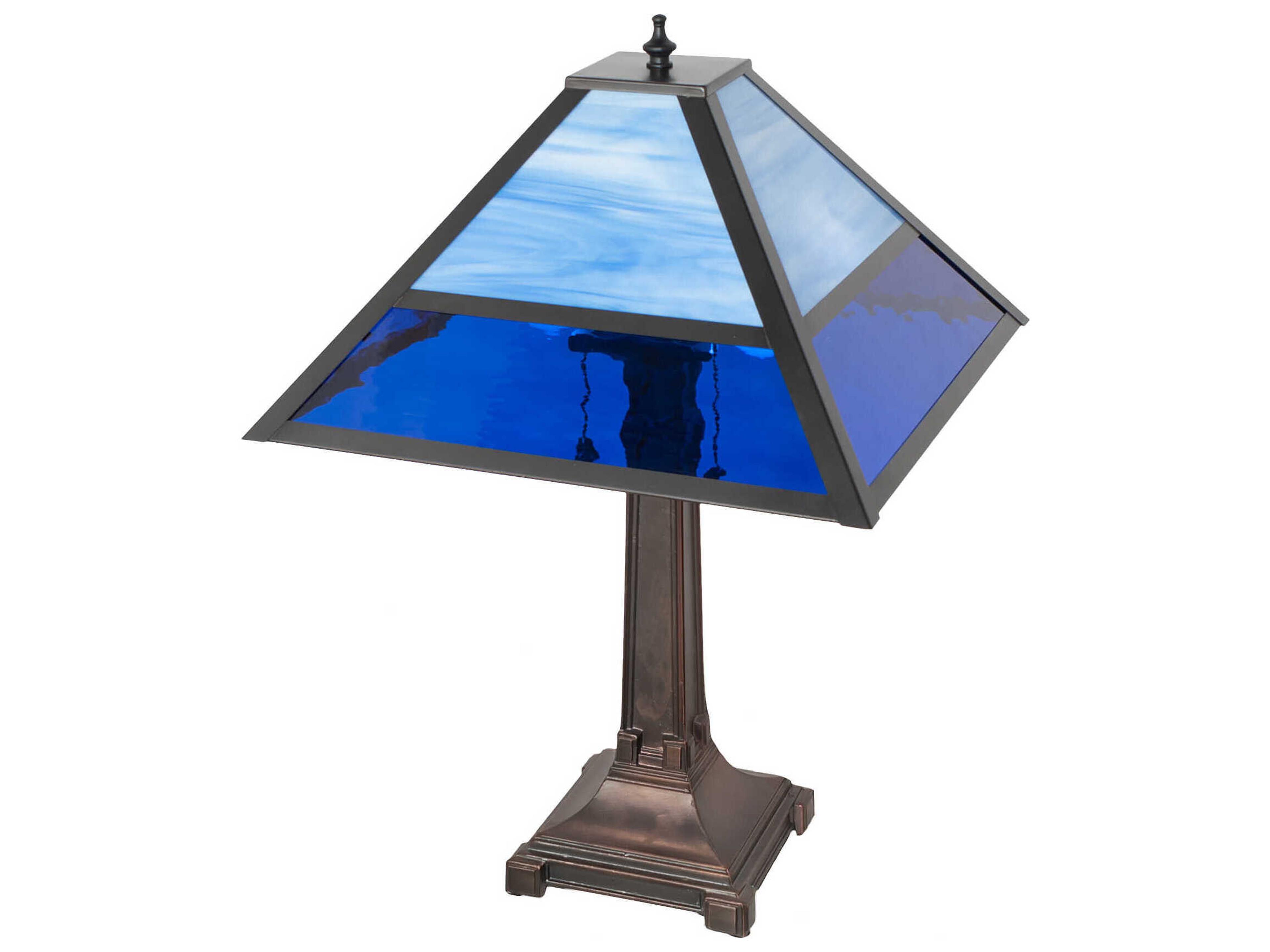 Meyda Split Mission Mahogany Bronze Blue Glass Table Lamp