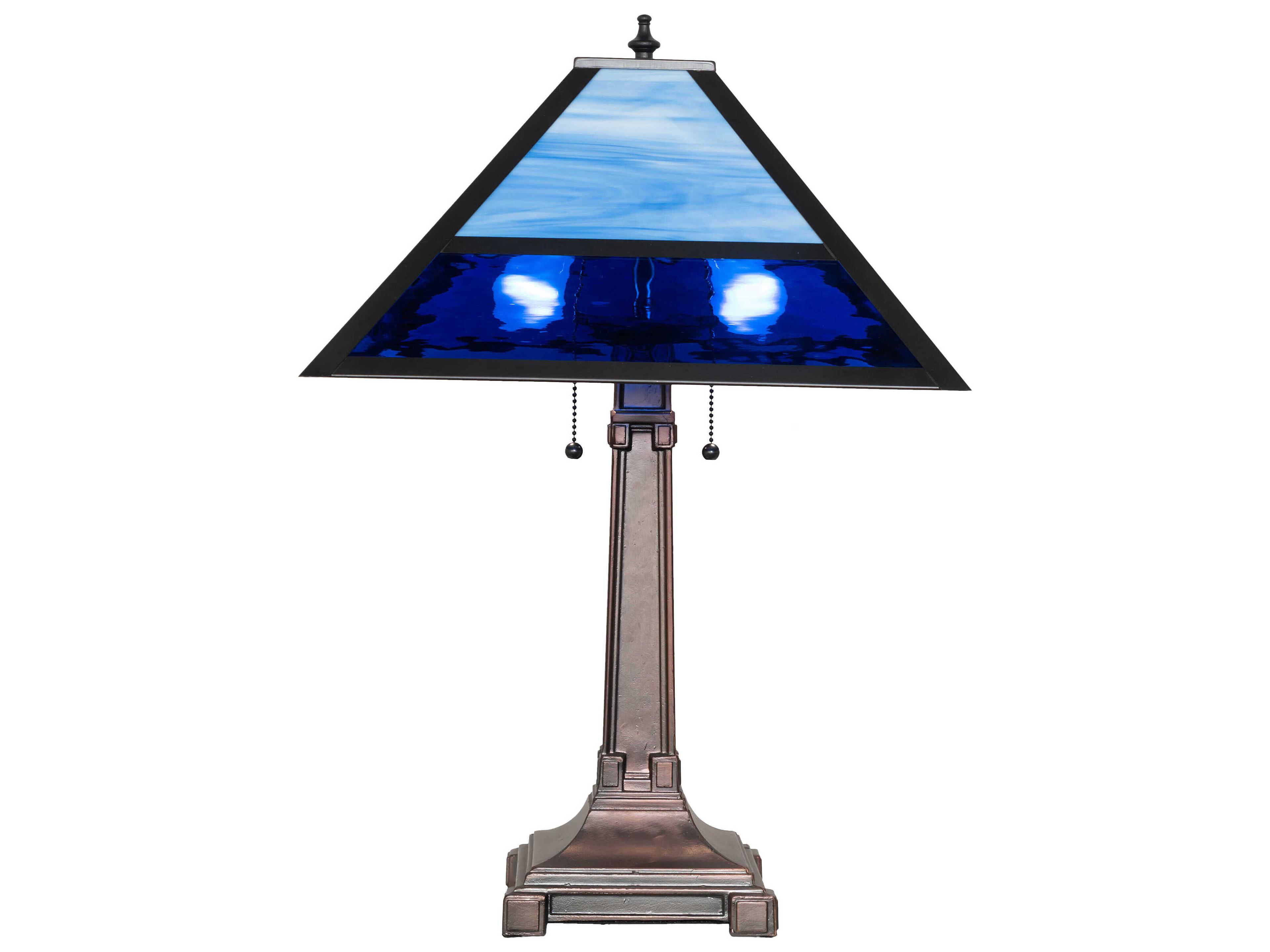 Meyda Split Mission Mahogany Bronze Blue Glass Table Lamp