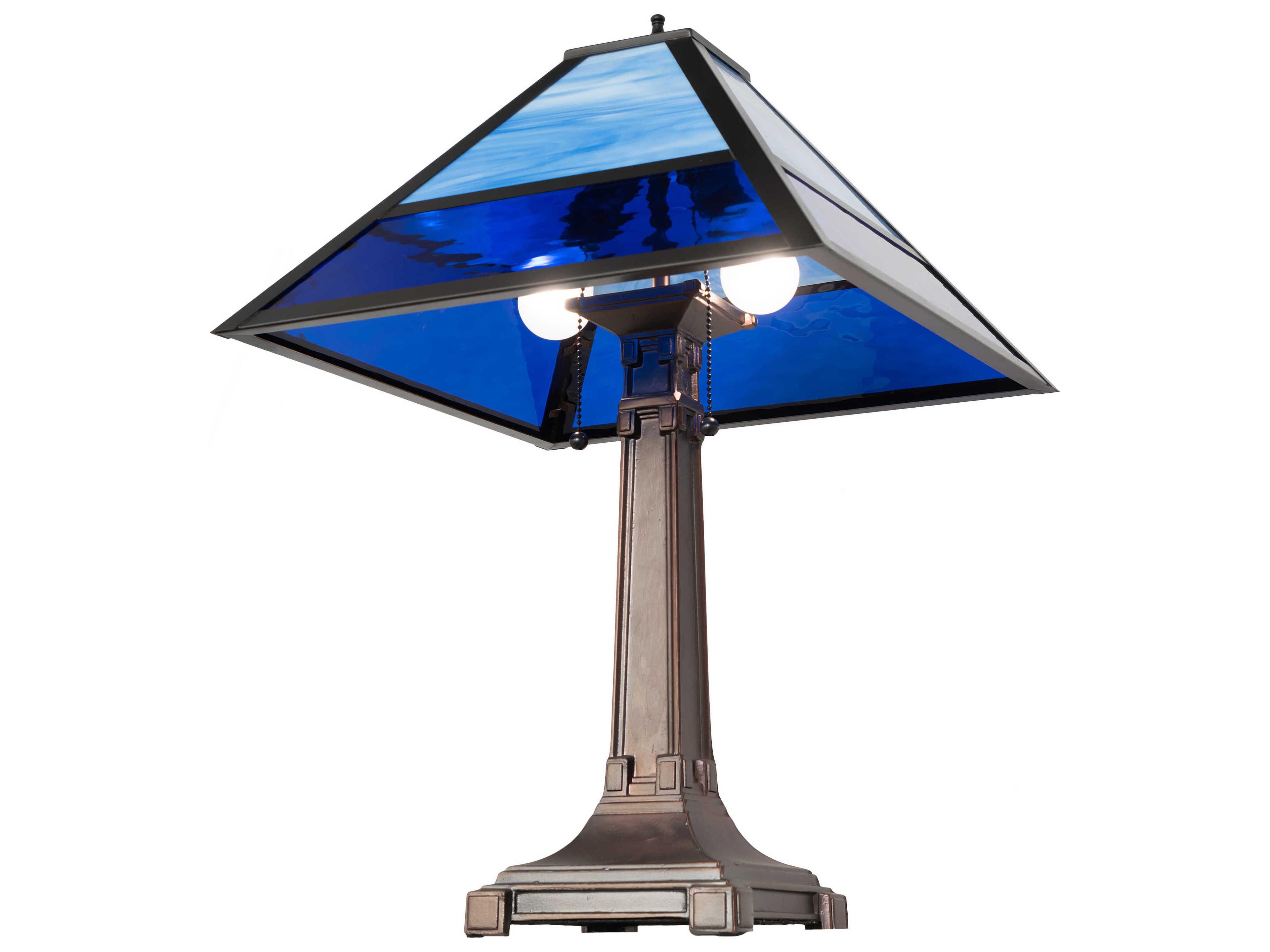 Meyda Split Mission Mahogany Bronze Blue Glass Table Lamp