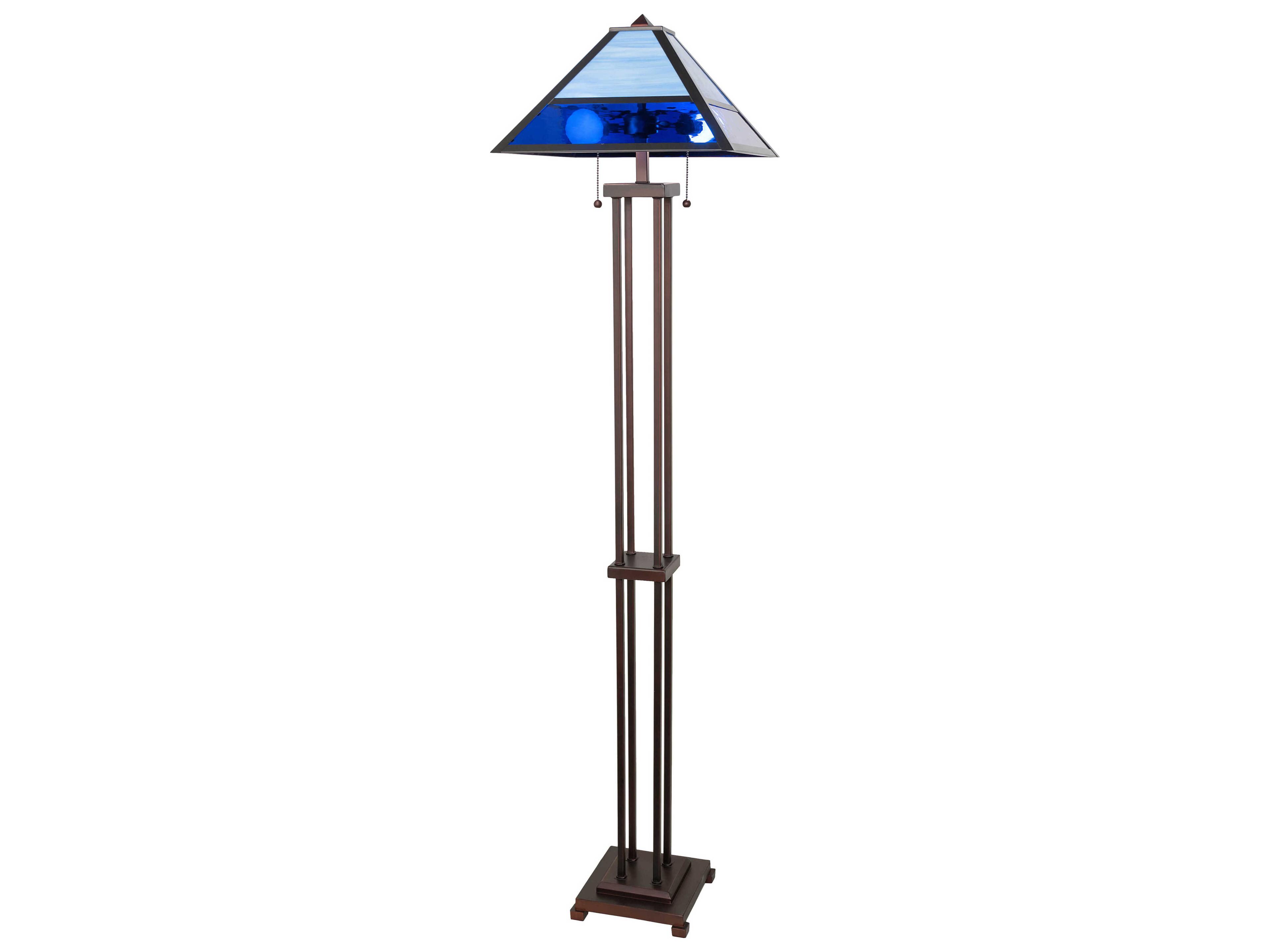 Meyda Split Mission Mahogany Bronze Blue Glass Floor Lamp