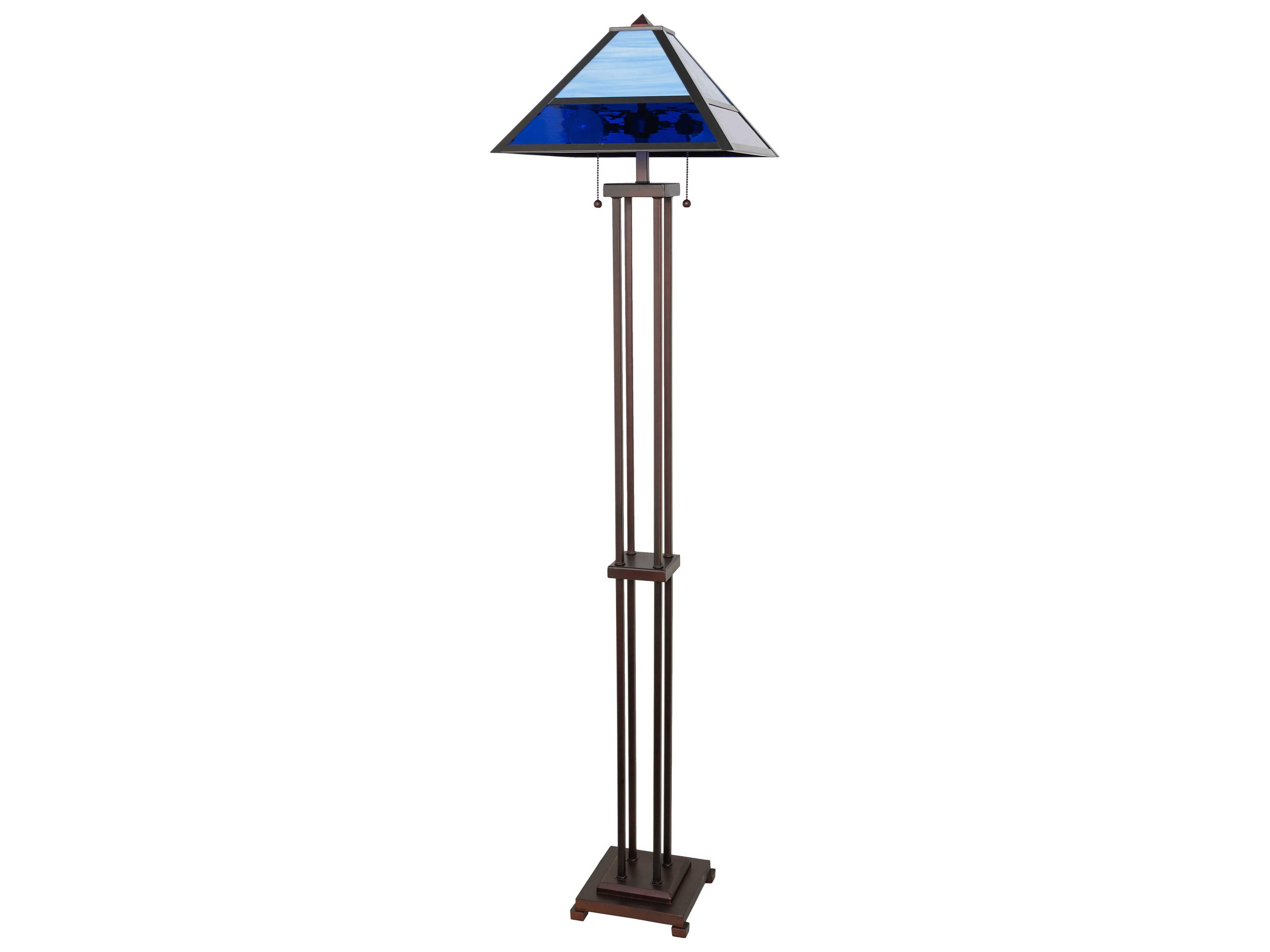 Meyda Split Mission Mahogany Bronze Blue Glass Floor Lamp
