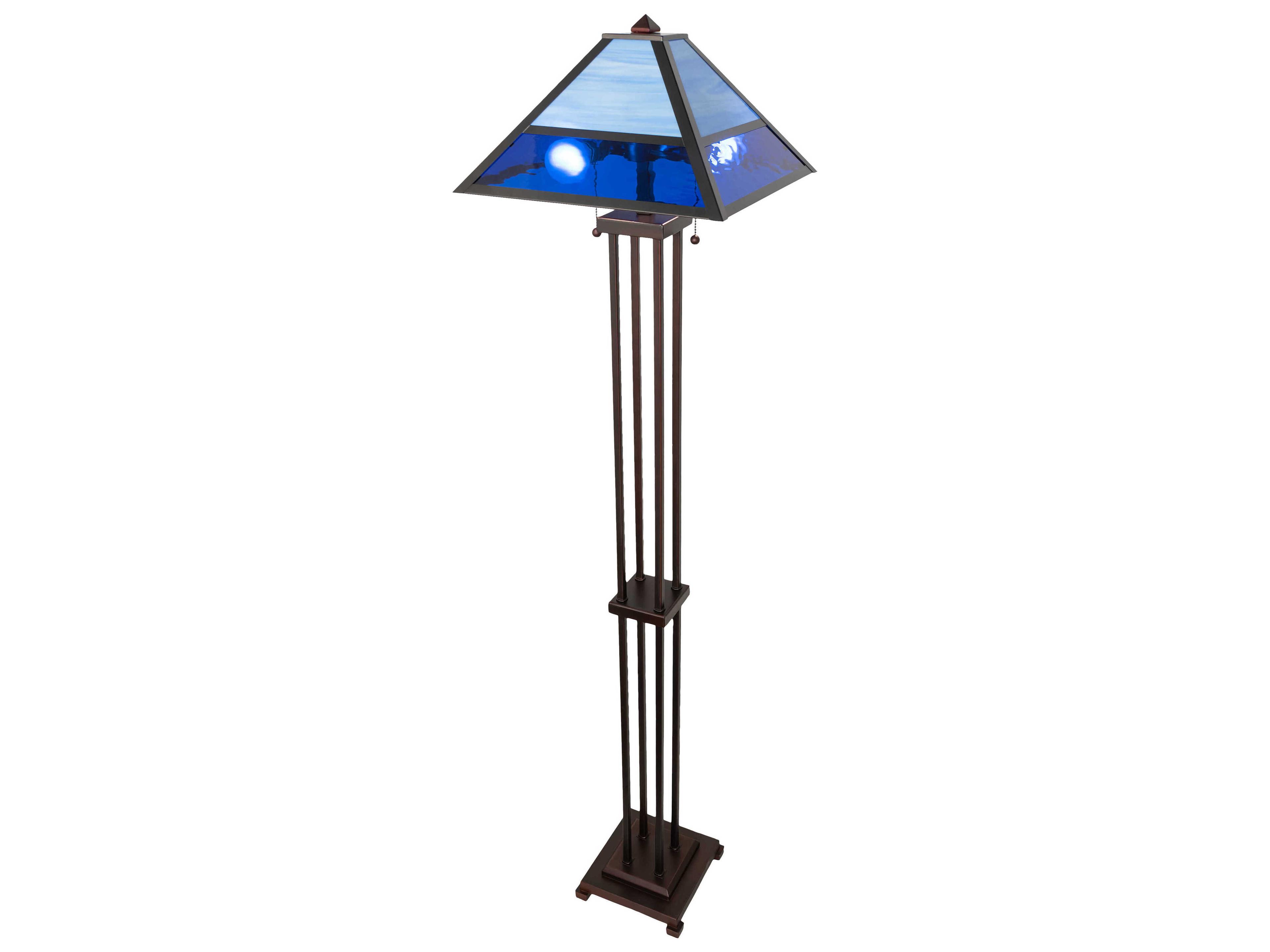 Meyda Split Mission Mahogany Bronze Blue Glass Floor Lamp