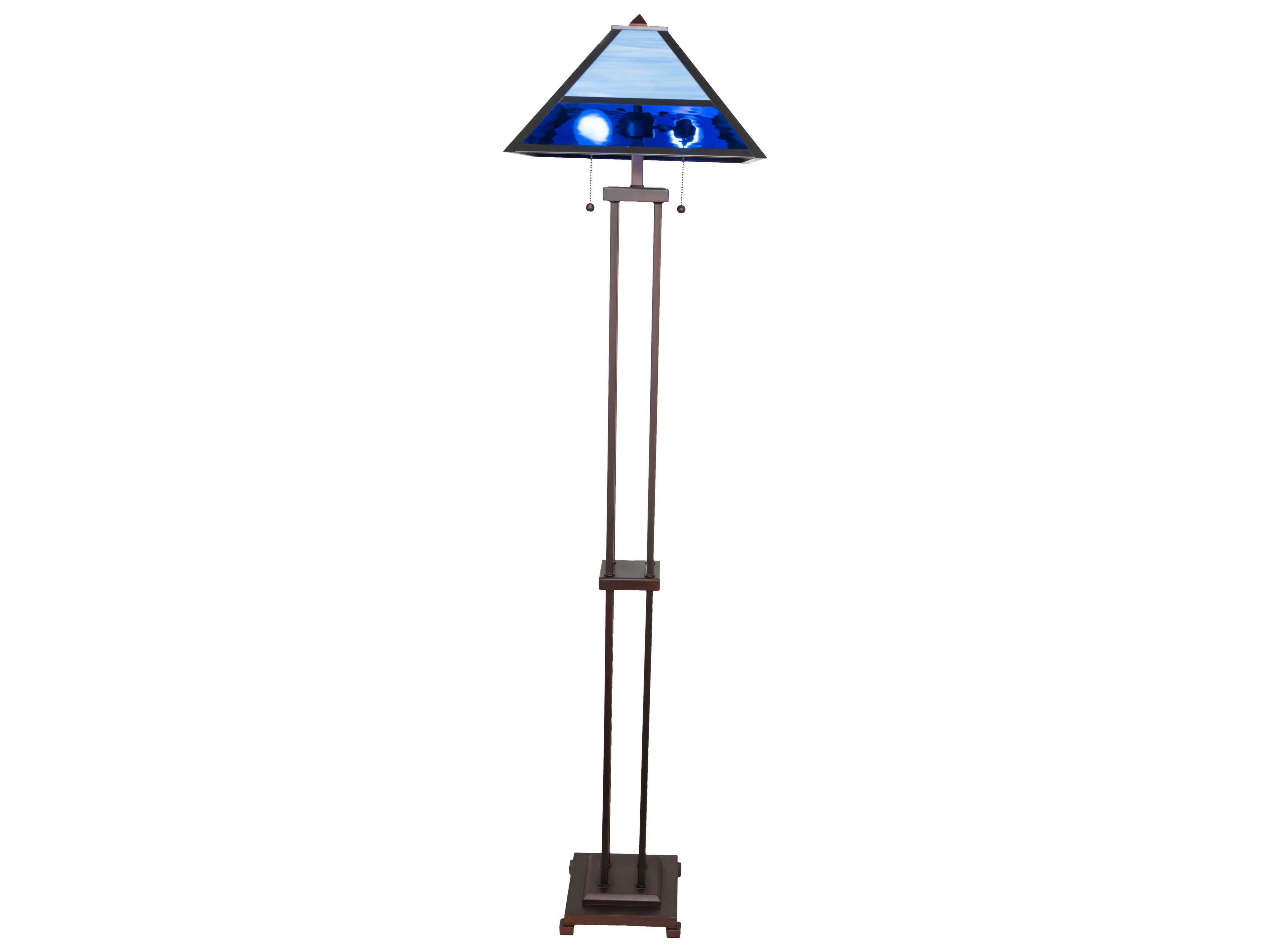 Meyda Split Mission Mahogany Bronze Blue Glass Floor Lamp