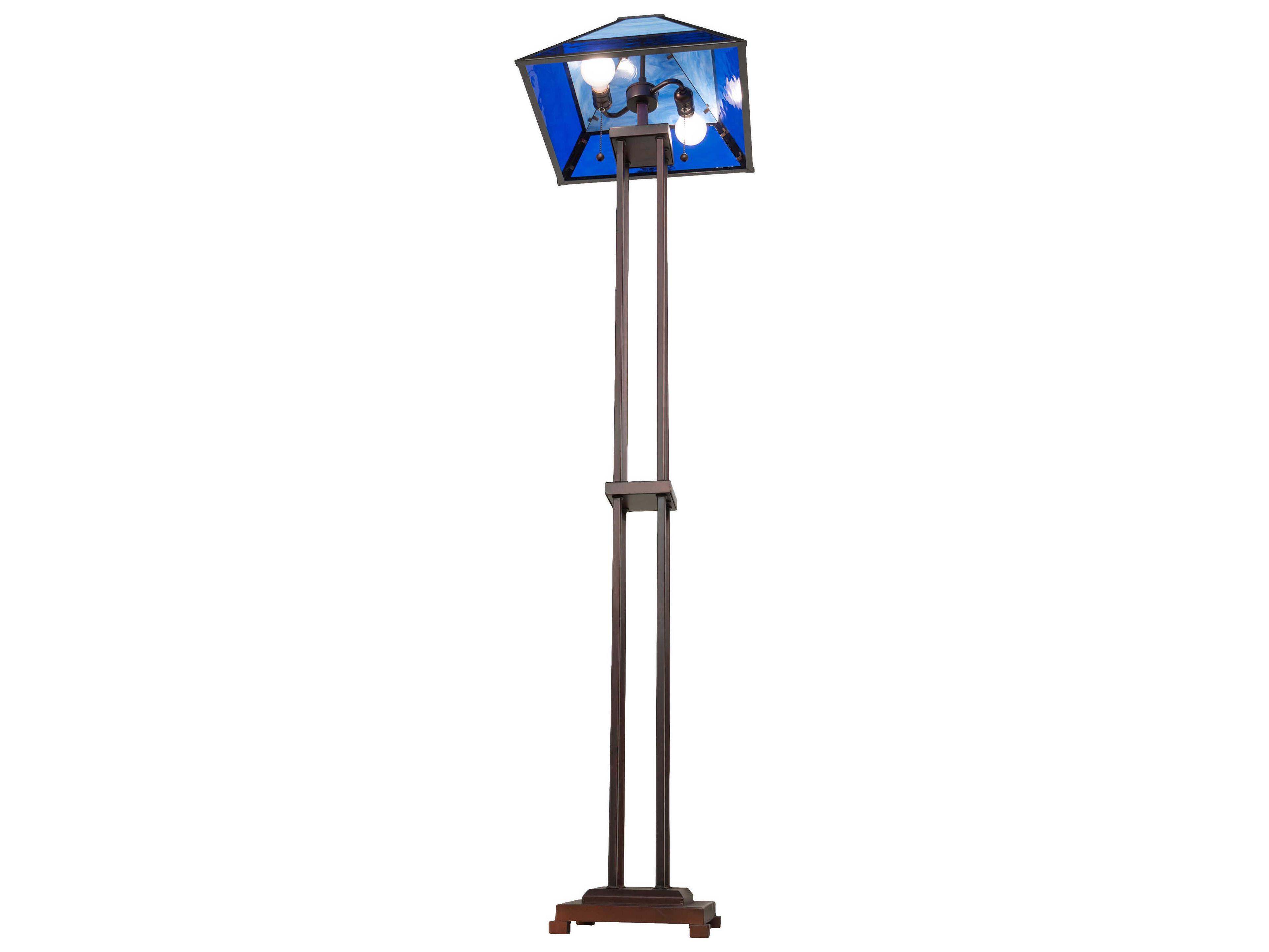 Meyda Split Mission Mahogany Bronze Blue Glass Floor Lamp