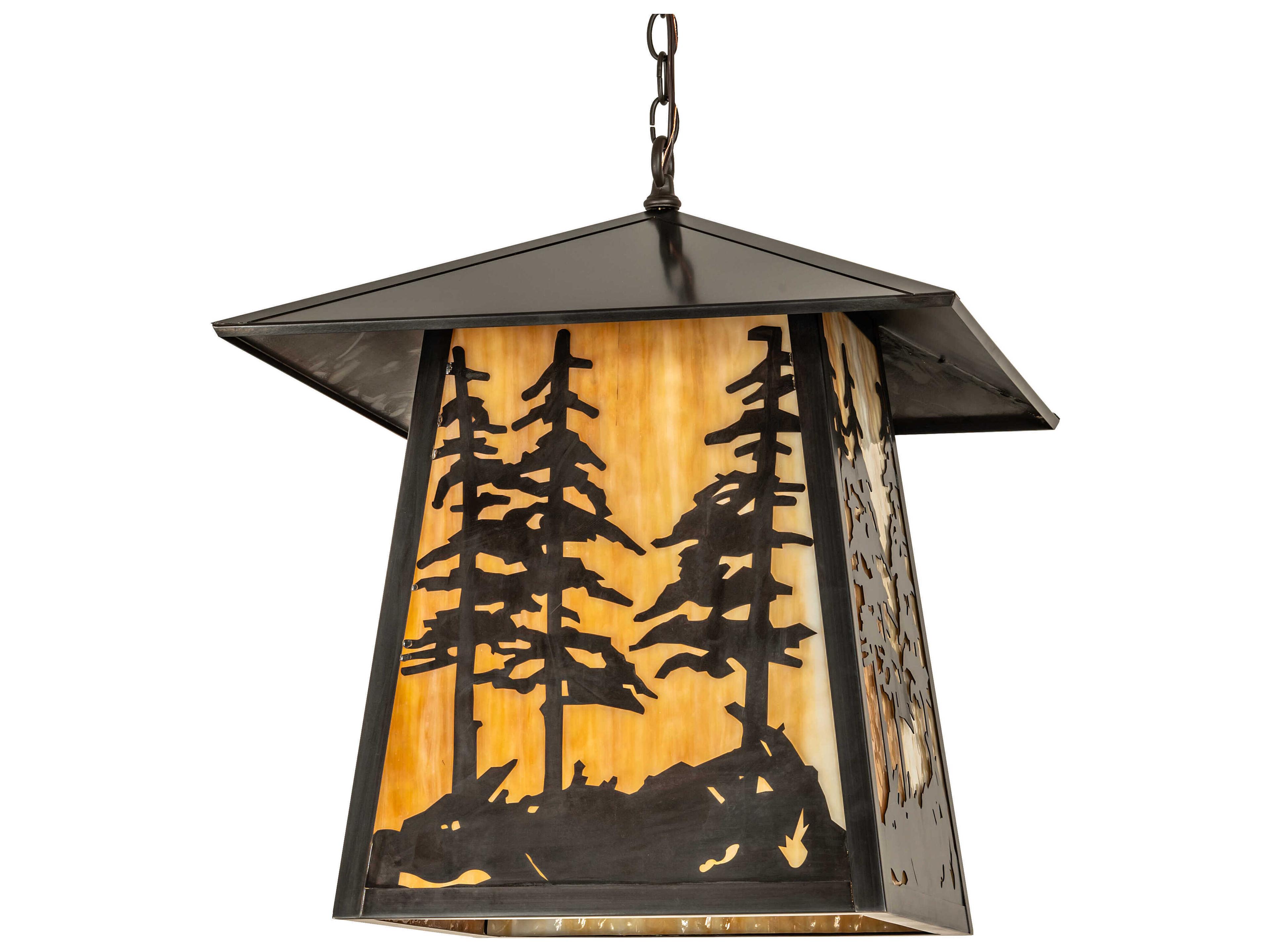 Meyda Stillwater Tall Pines 4-Light Craftsman Brown Lantern Pendant
