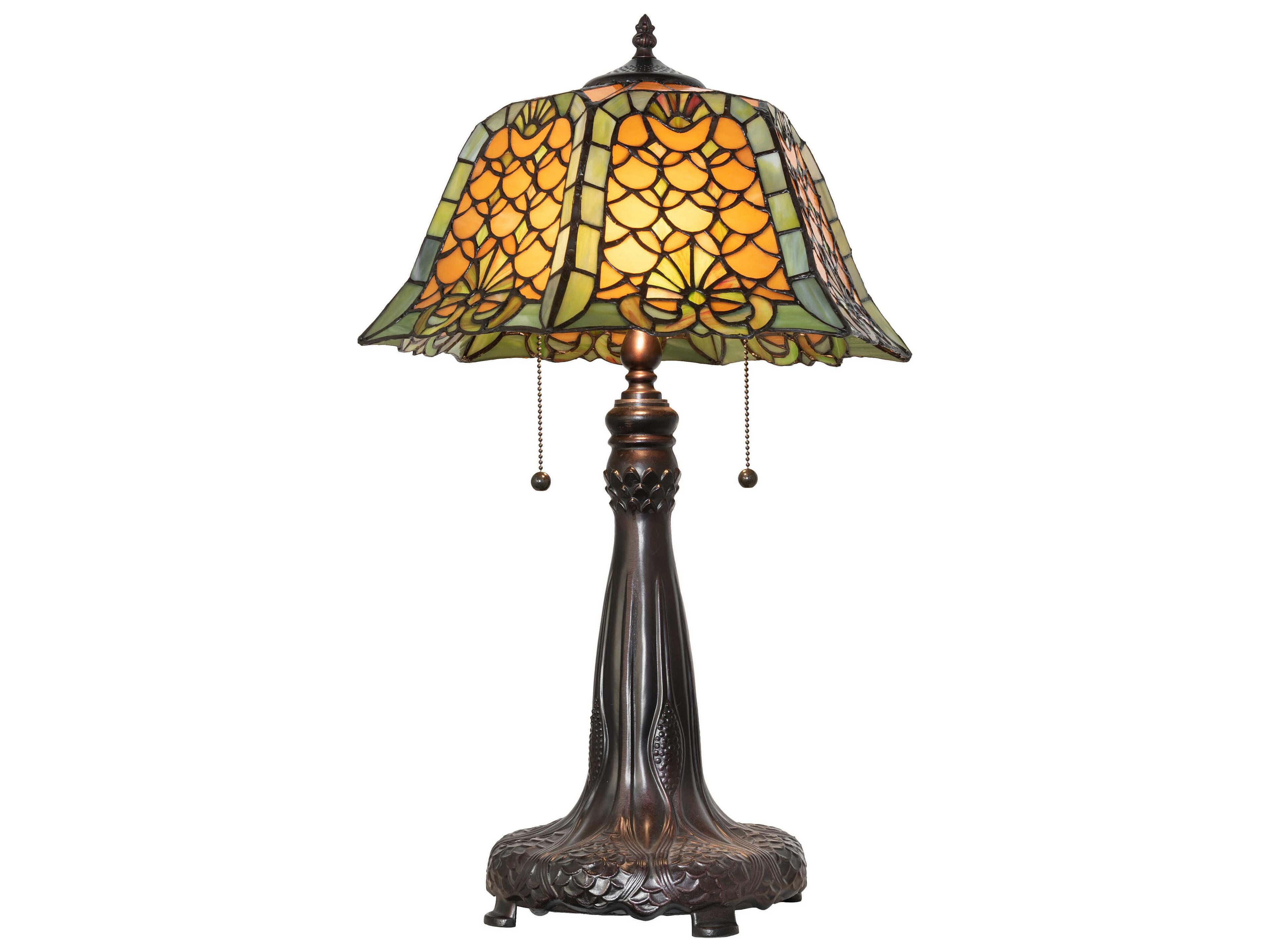 Shell & Diamond Mahogany Bronze Amber Glass Chocolate Tiffany Buffet Lamp