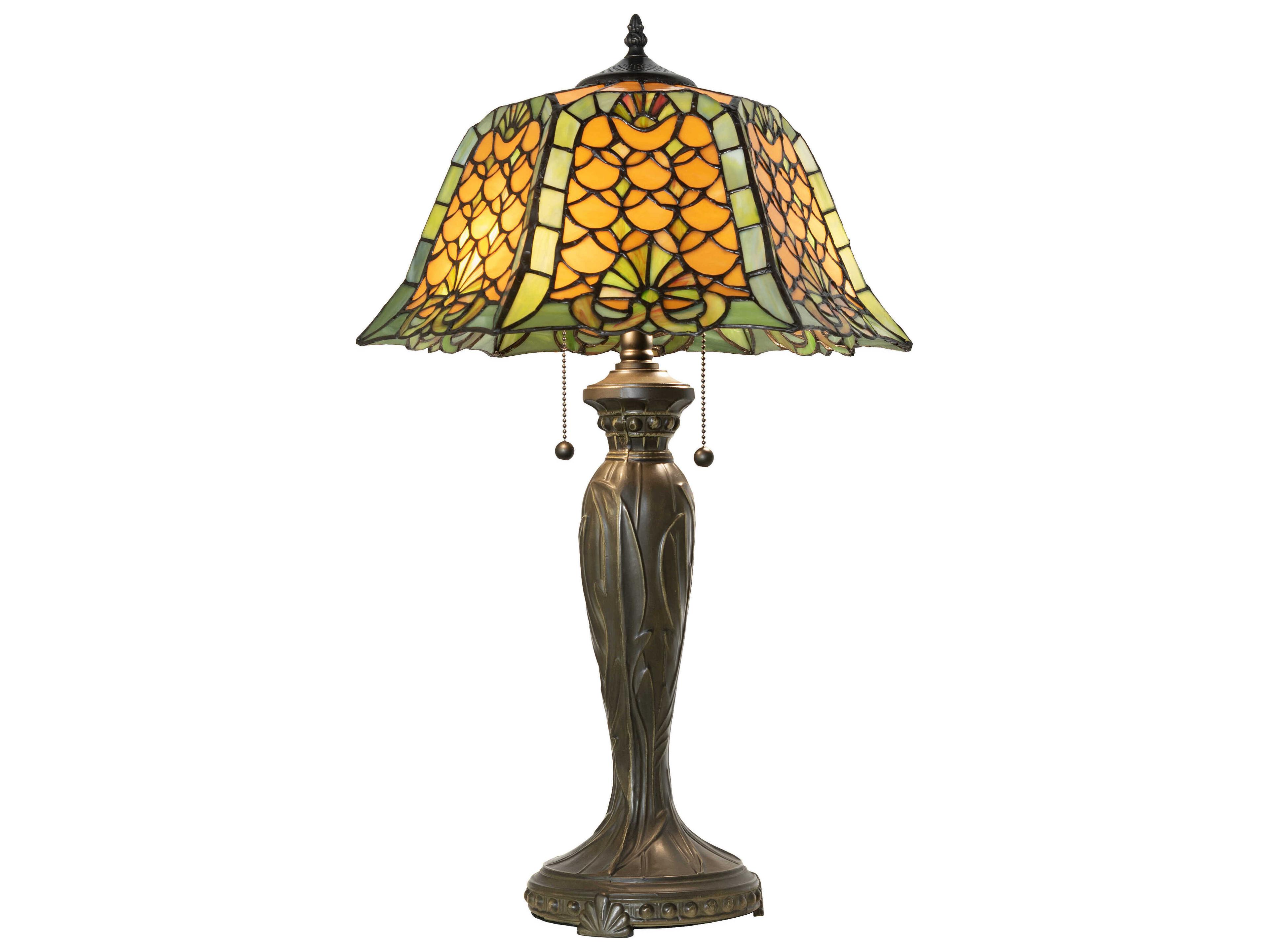 Shell & Diamond Mahogany Bronze Amber Glass Chocolate Tiffany Buffet Lamp