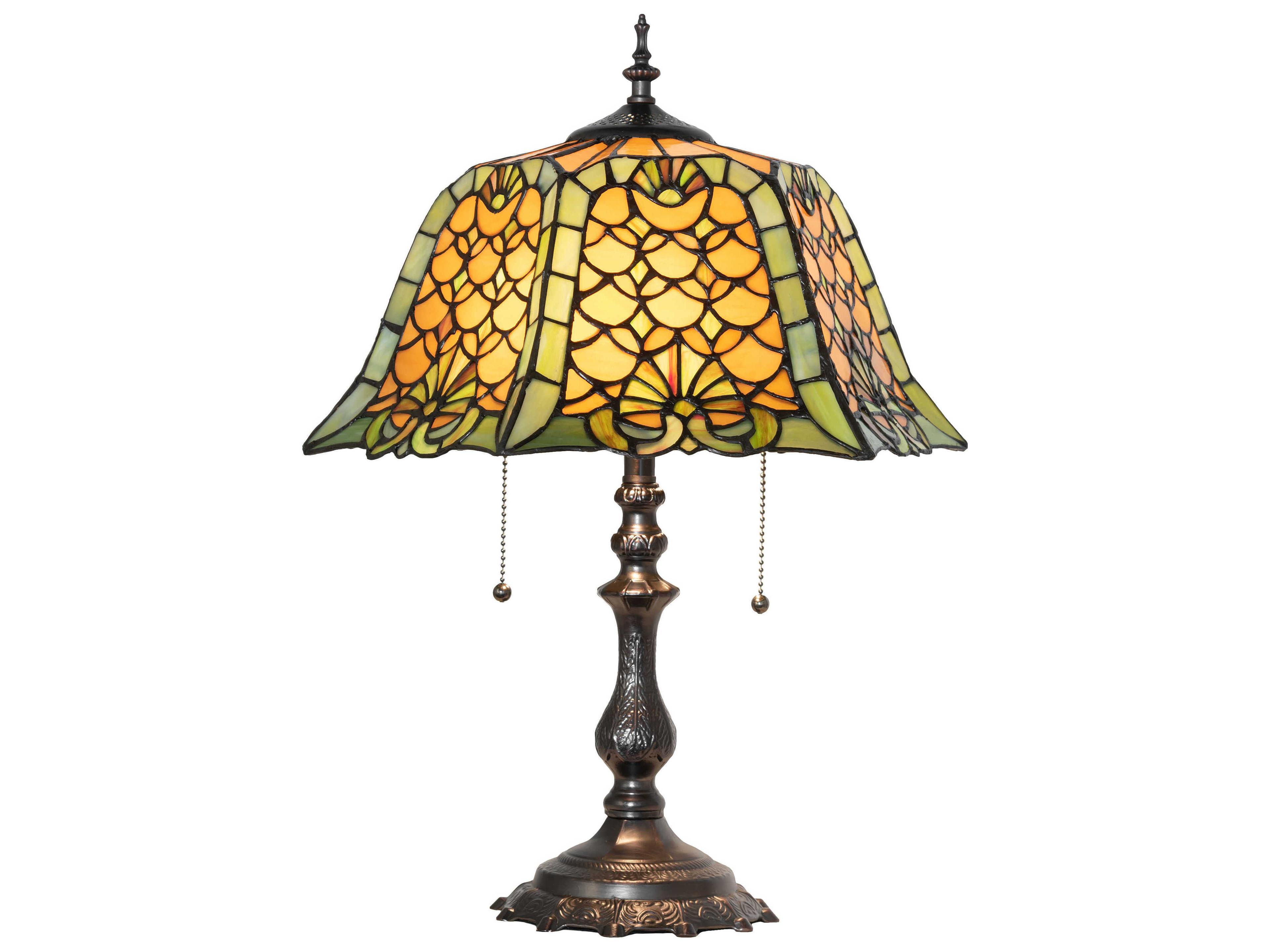 Meyda Shell & Diamond Mahogany Bronze Amber Glass Chocolate Tiffany Table Lamp