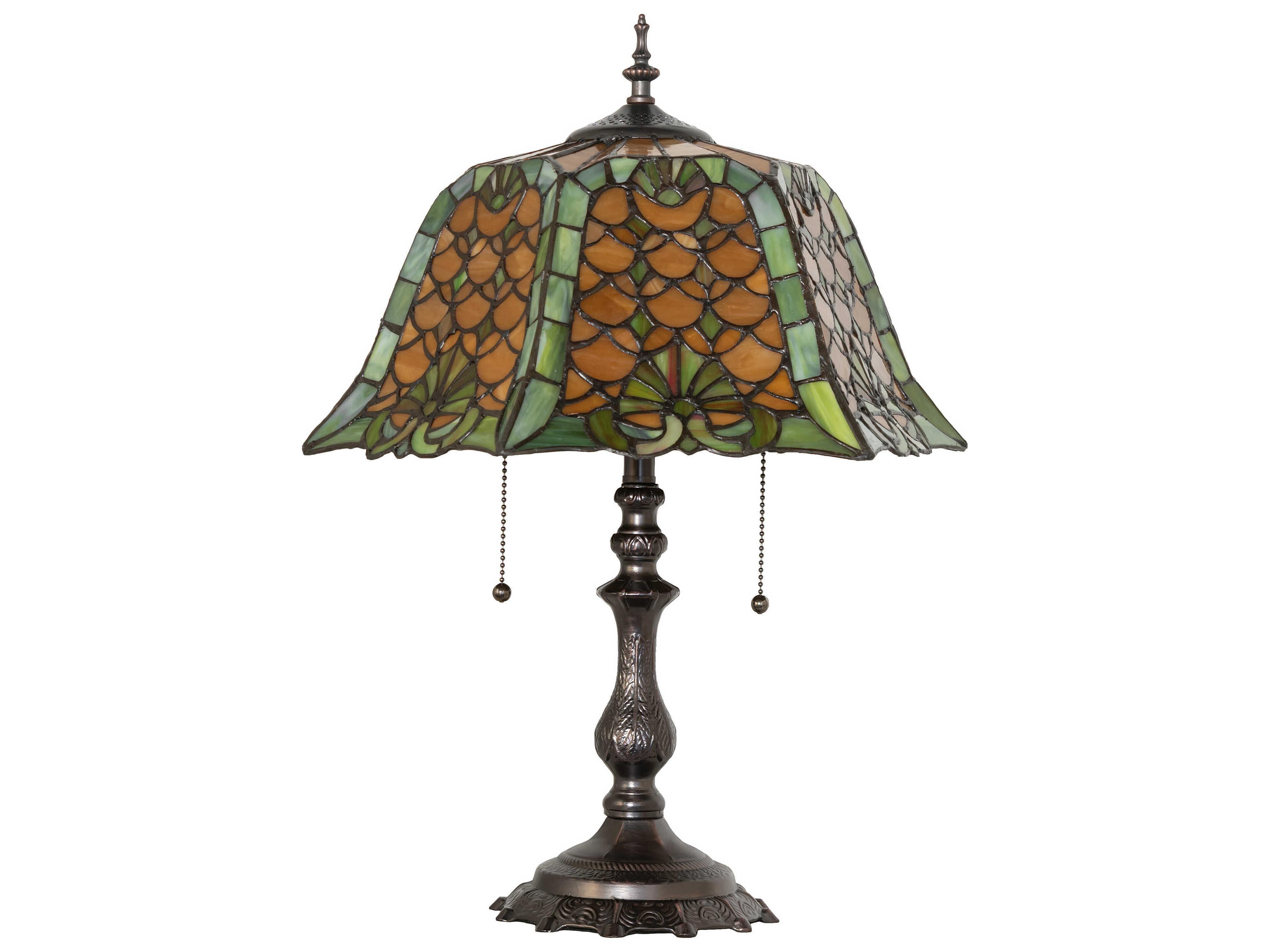 Meyda Shell & Diamond Mahogany Bronze Amber Glass Chocolate Tiffany Table Lamp