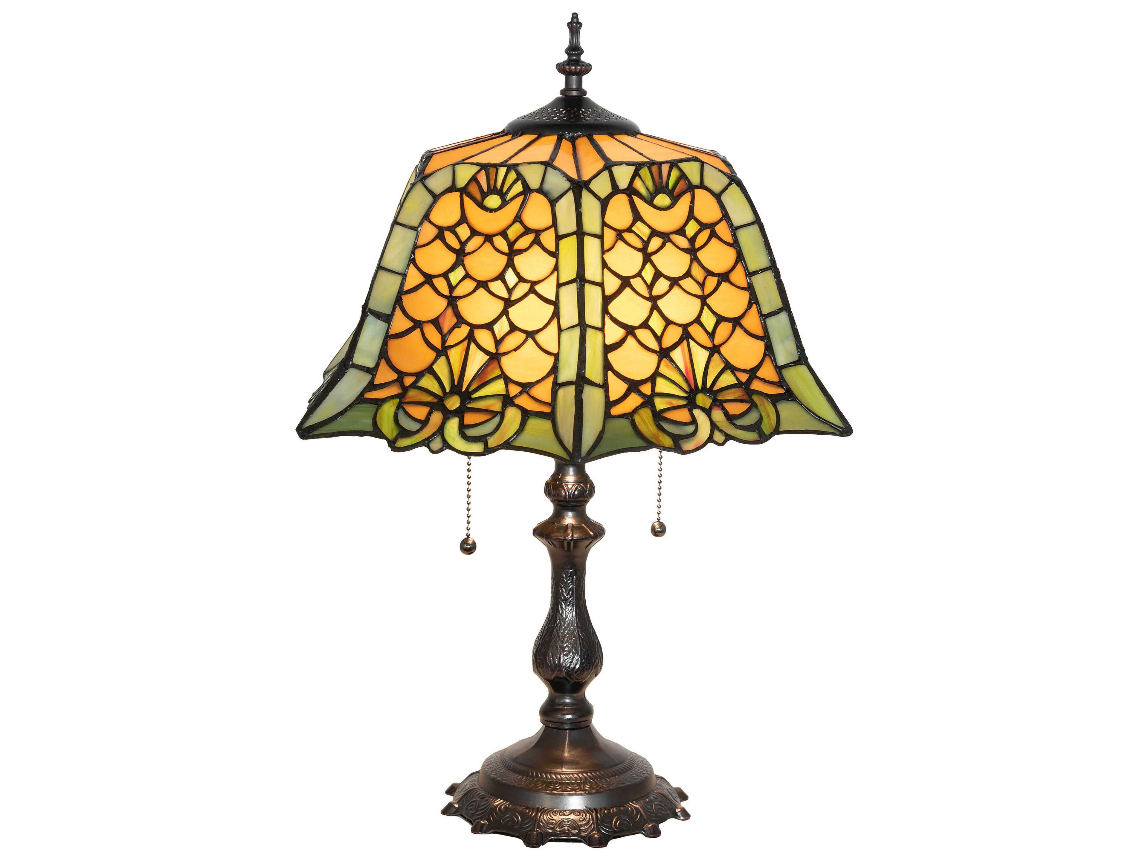 Meyda Shell & Diamond Mahogany Bronze Amber Glass Chocolate Tiffany Table Lamp