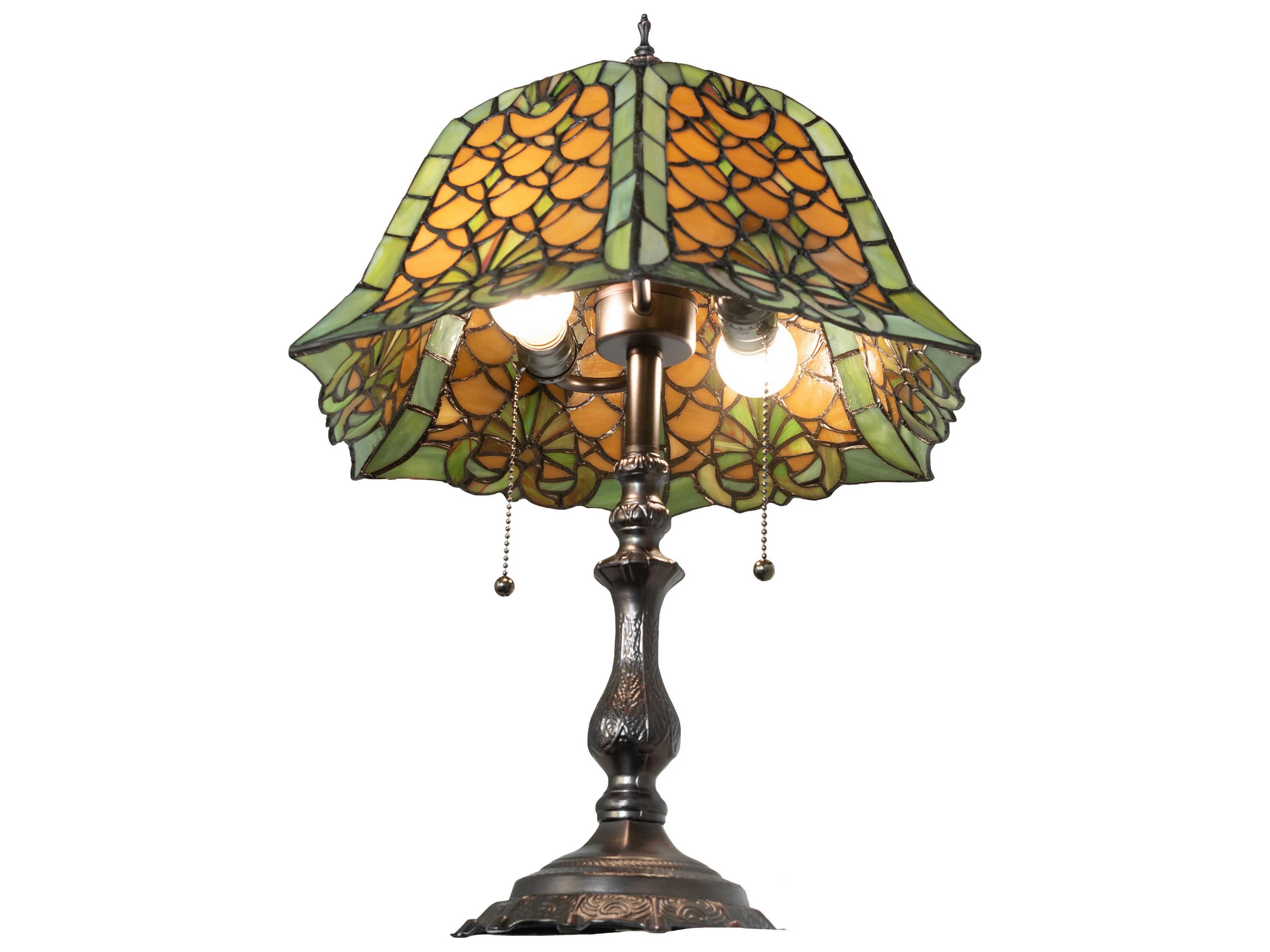 Meyda Shell & Diamond Mahogany Bronze Amber Glass Chocolate Tiffany Table Lamp