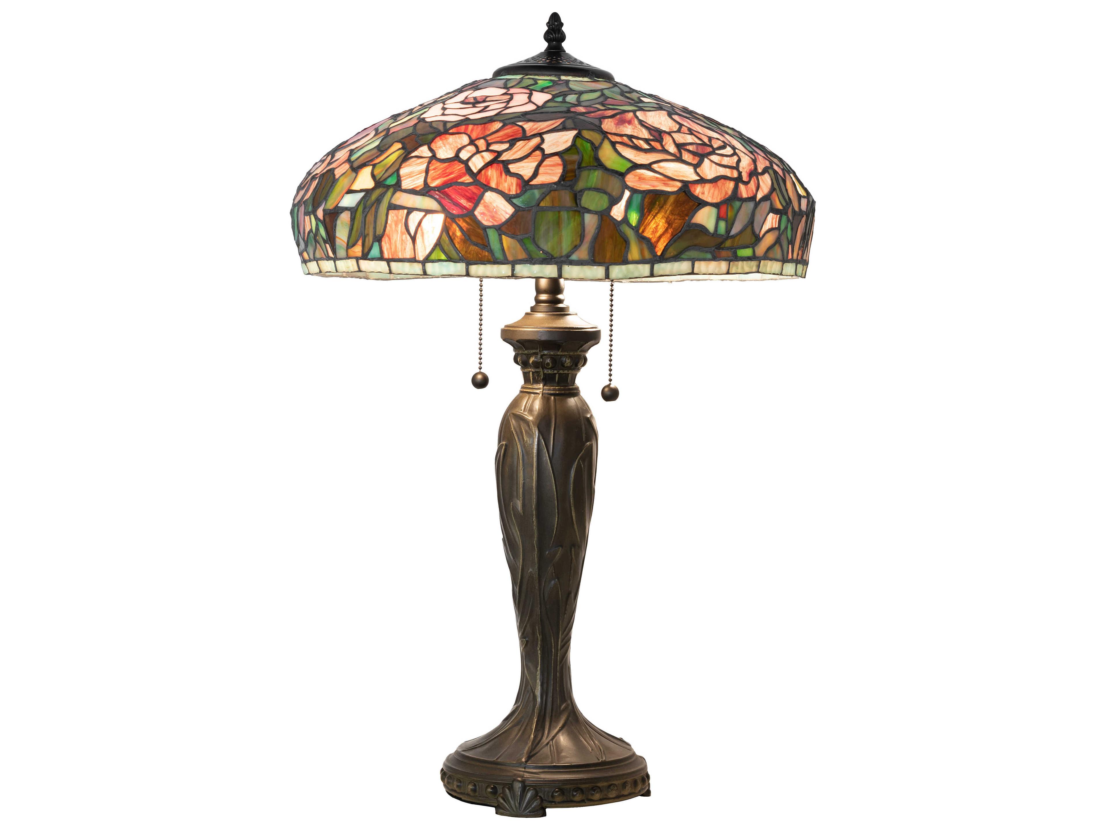 Tiffany Peony Mahogany Bronze Ruby Pink Mauve Glass Buffet Lamp