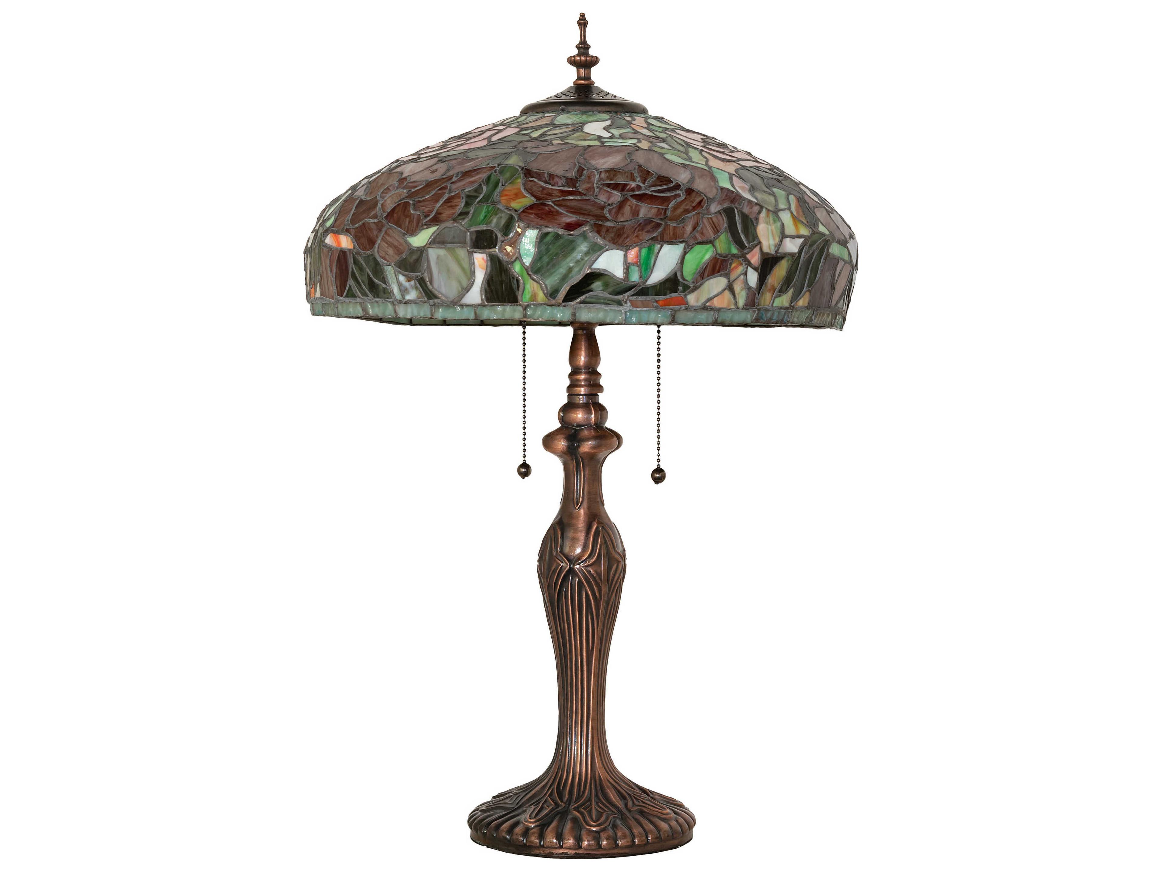 Meyda Tiffany Peony Mahogany Bronze Ruby Pink Mauve Glass Buffet Lamp