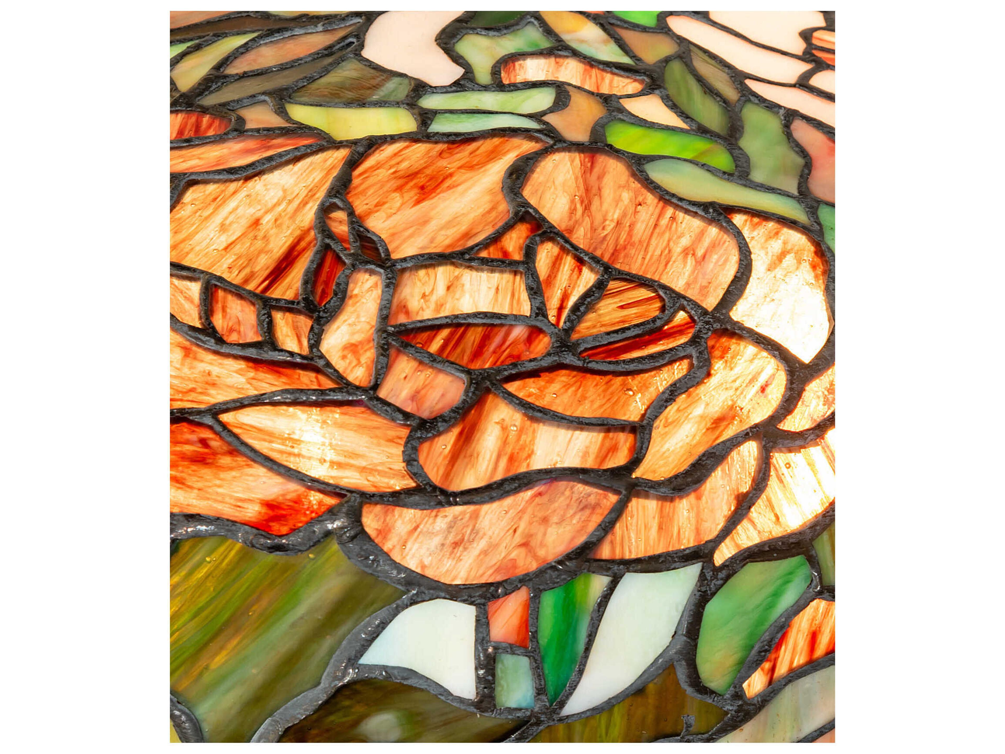 Meyda Tiffany Peony Mahogany Bronze Ruby Pink Mauve Glass Buffet Lamp