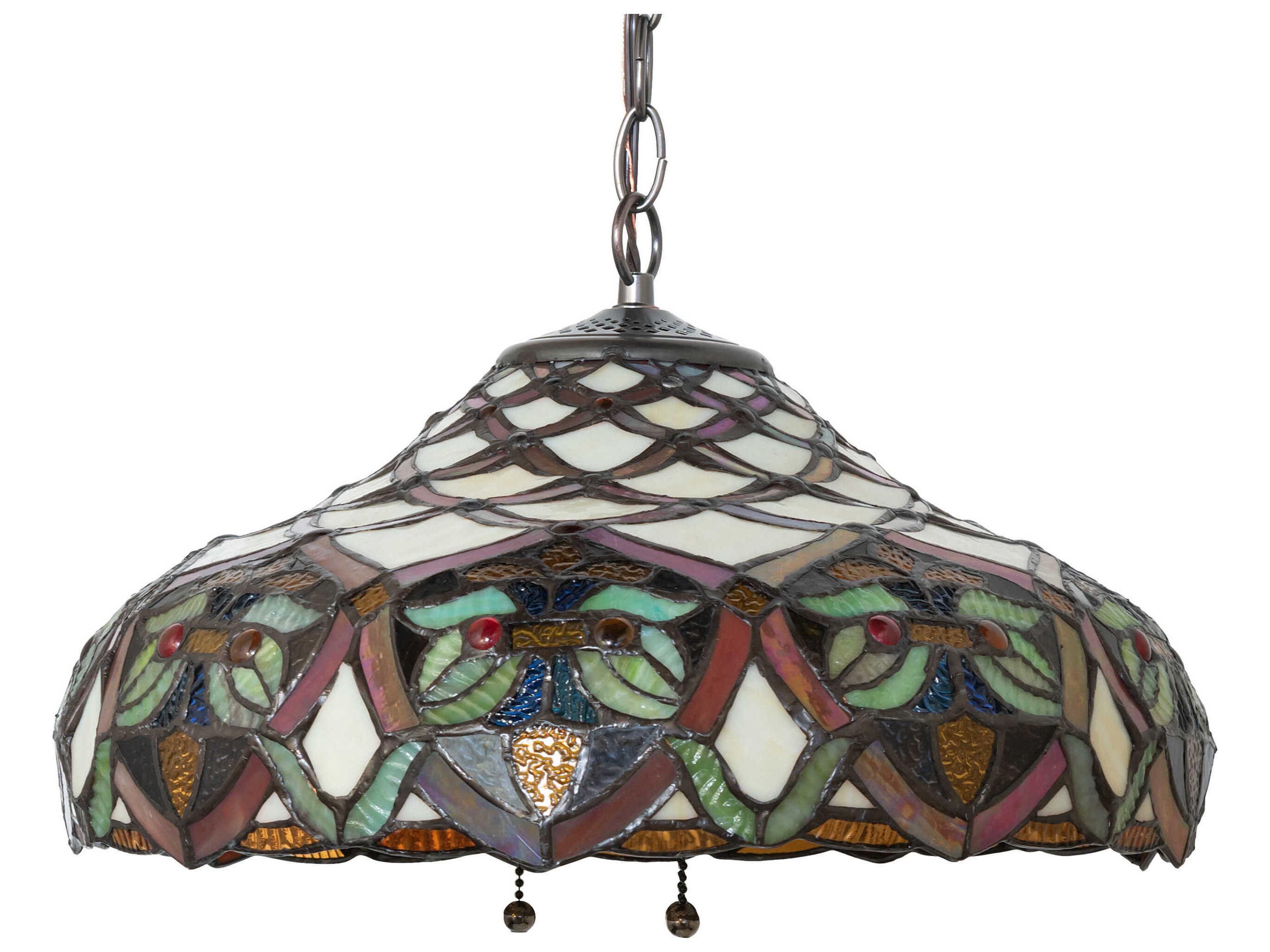 Meyda 3-Light Mahogany Bronze Glass Tiffany Pendant