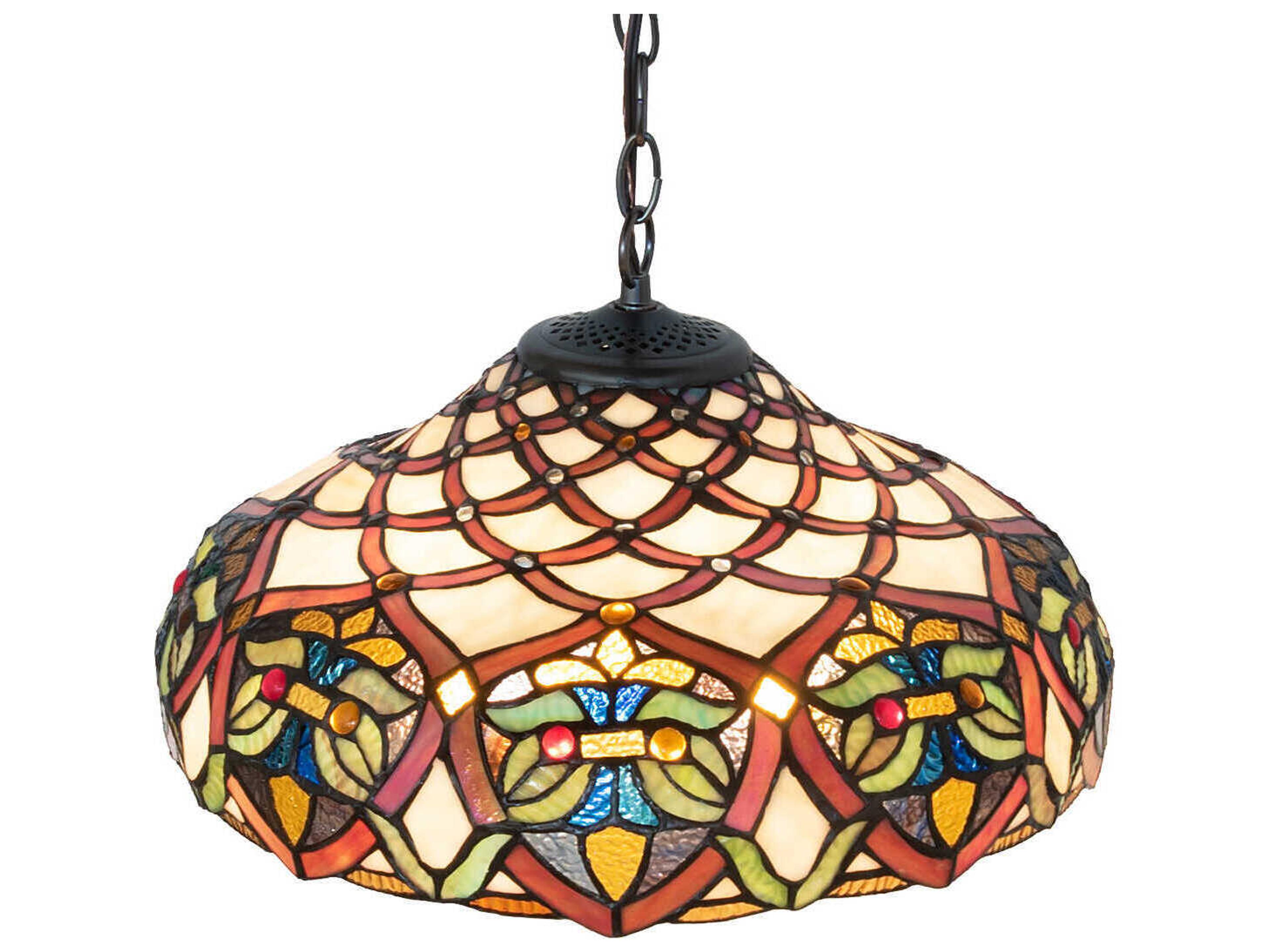 Meyda 3-Light Mahogany Bronze Glass Tiffany Pendant