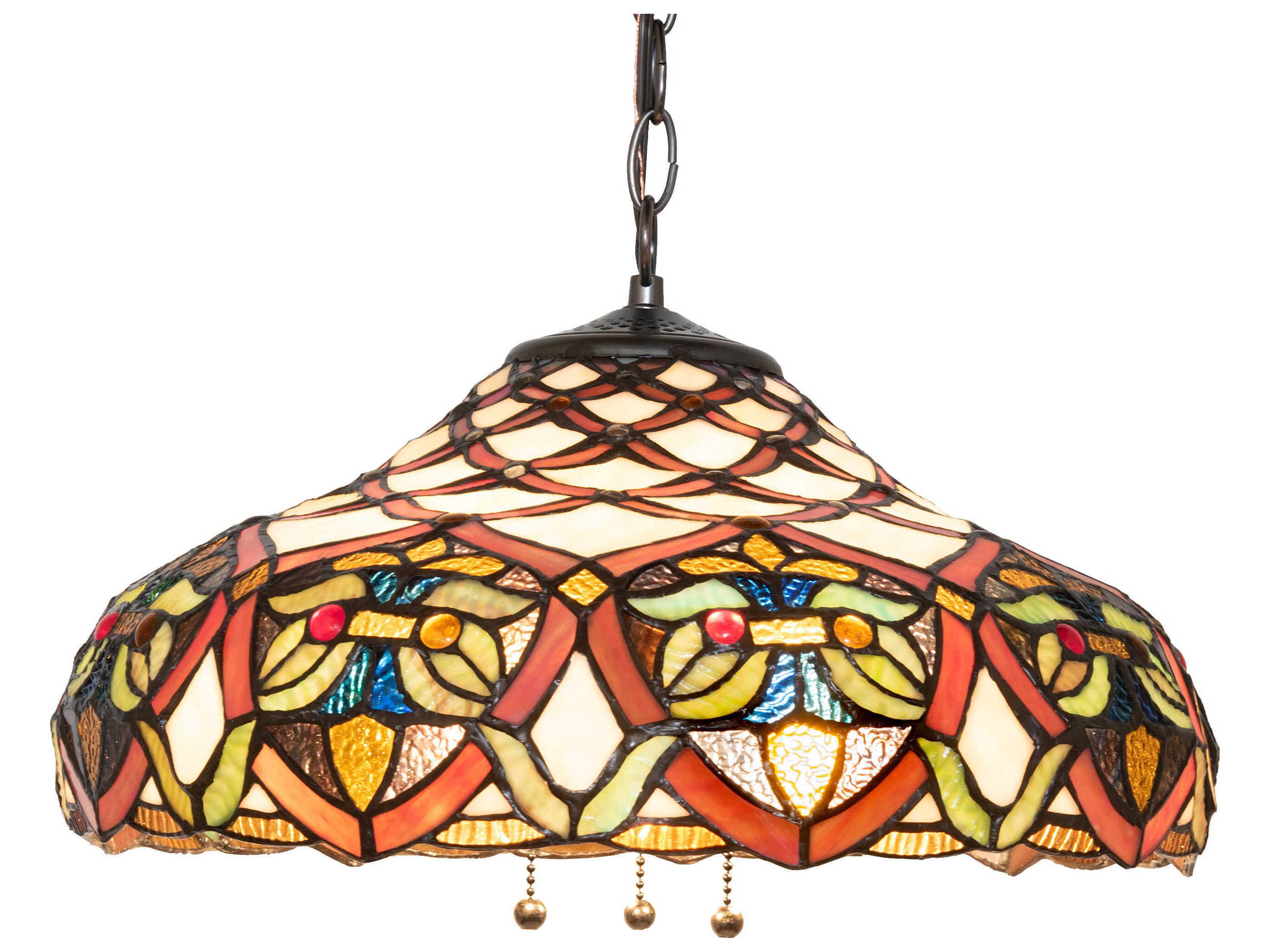 Meyda 3-Light Mahogany Bronze Glass Tiffany Pendant