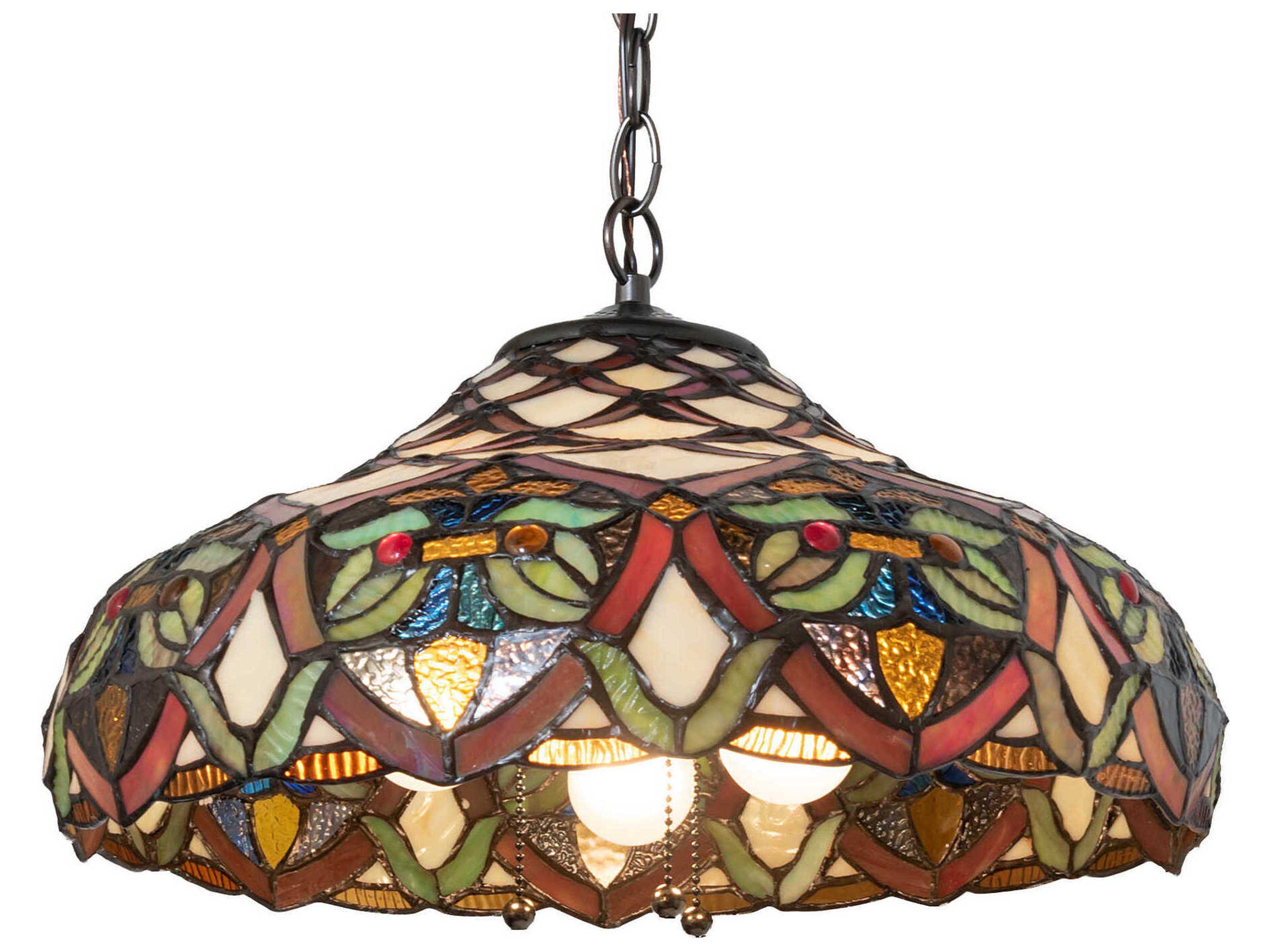 Meyda 3-Light Mahogany Bronze Glass Tiffany Pendant