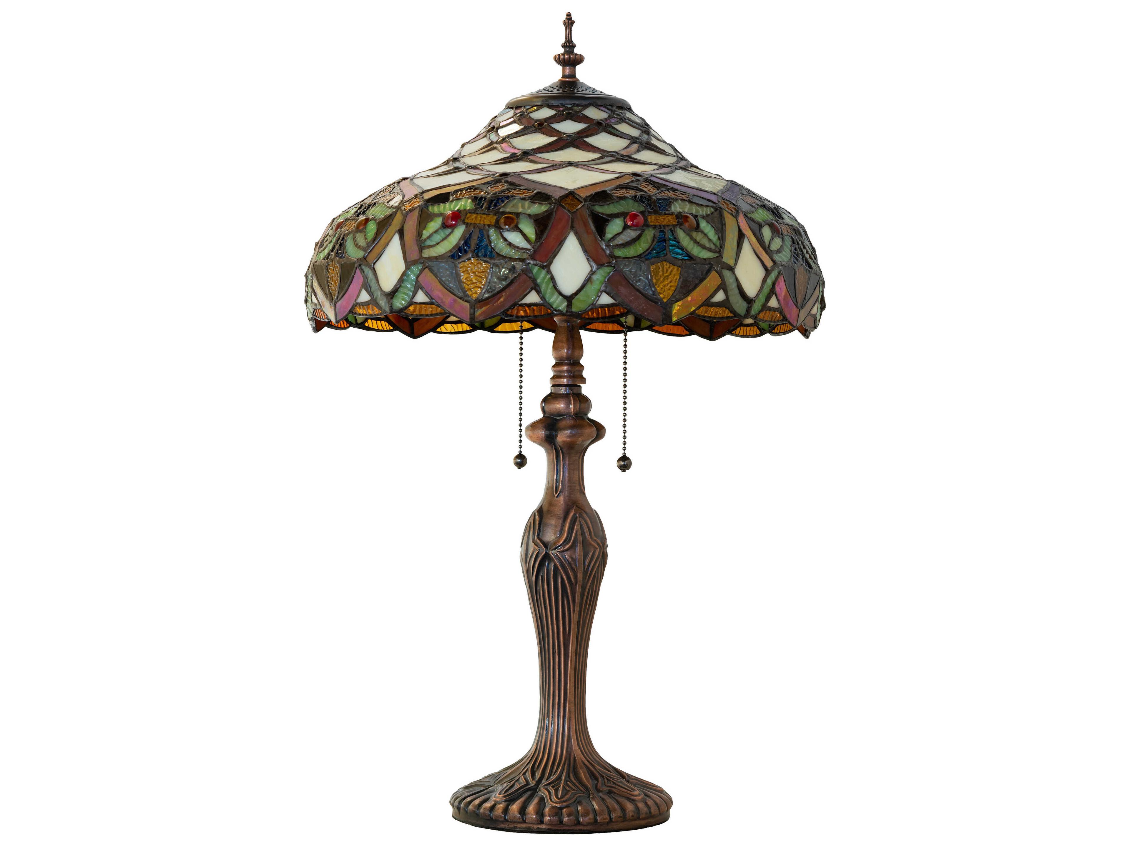 Meyda Franco Antique Ruby Coral Amber Glass Bronze Tiffany Table Lamp