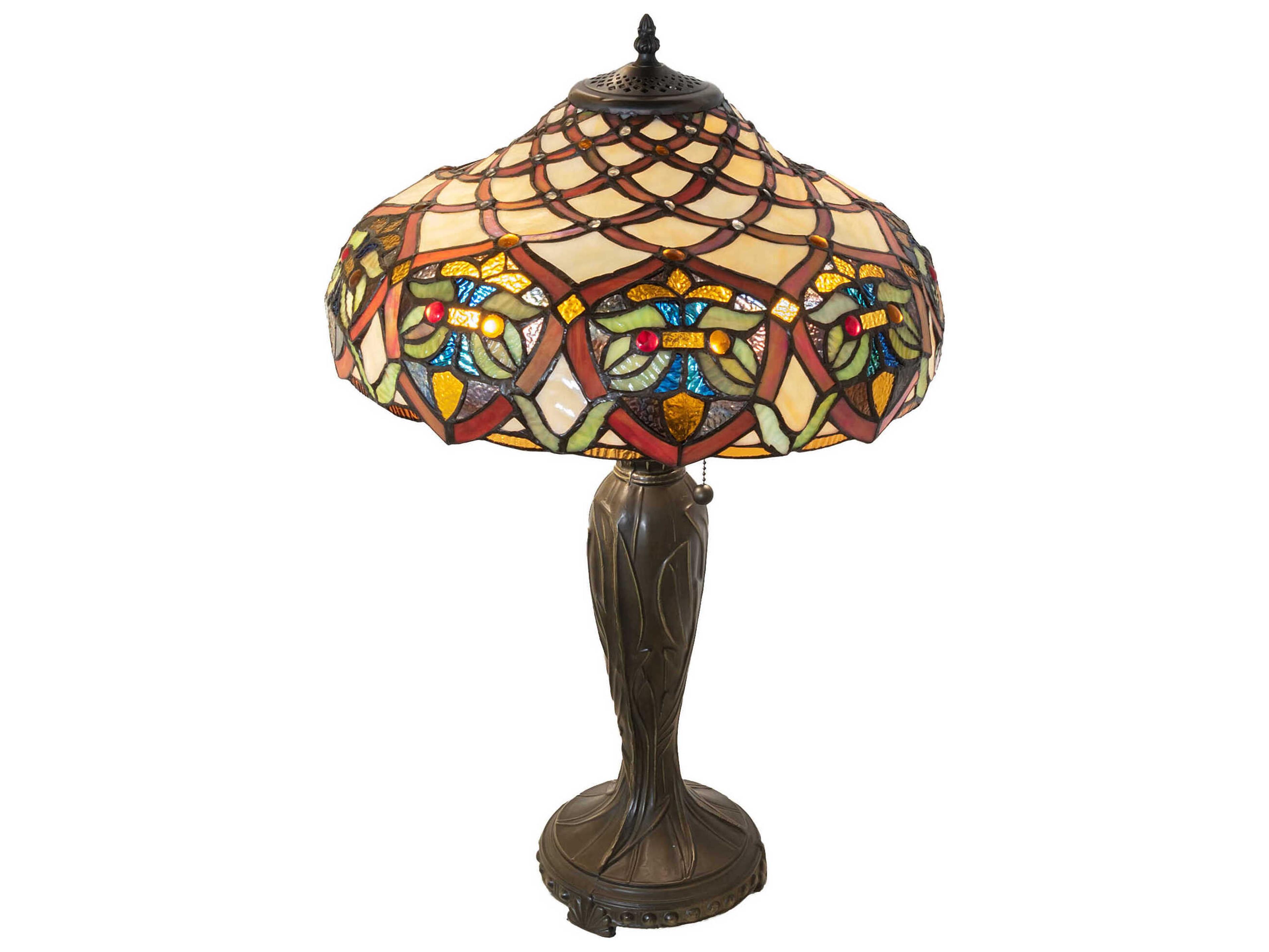 Meyda Franco Antique Ruby Coral Amber Glass Bronze Tiffany Buffet Lamp