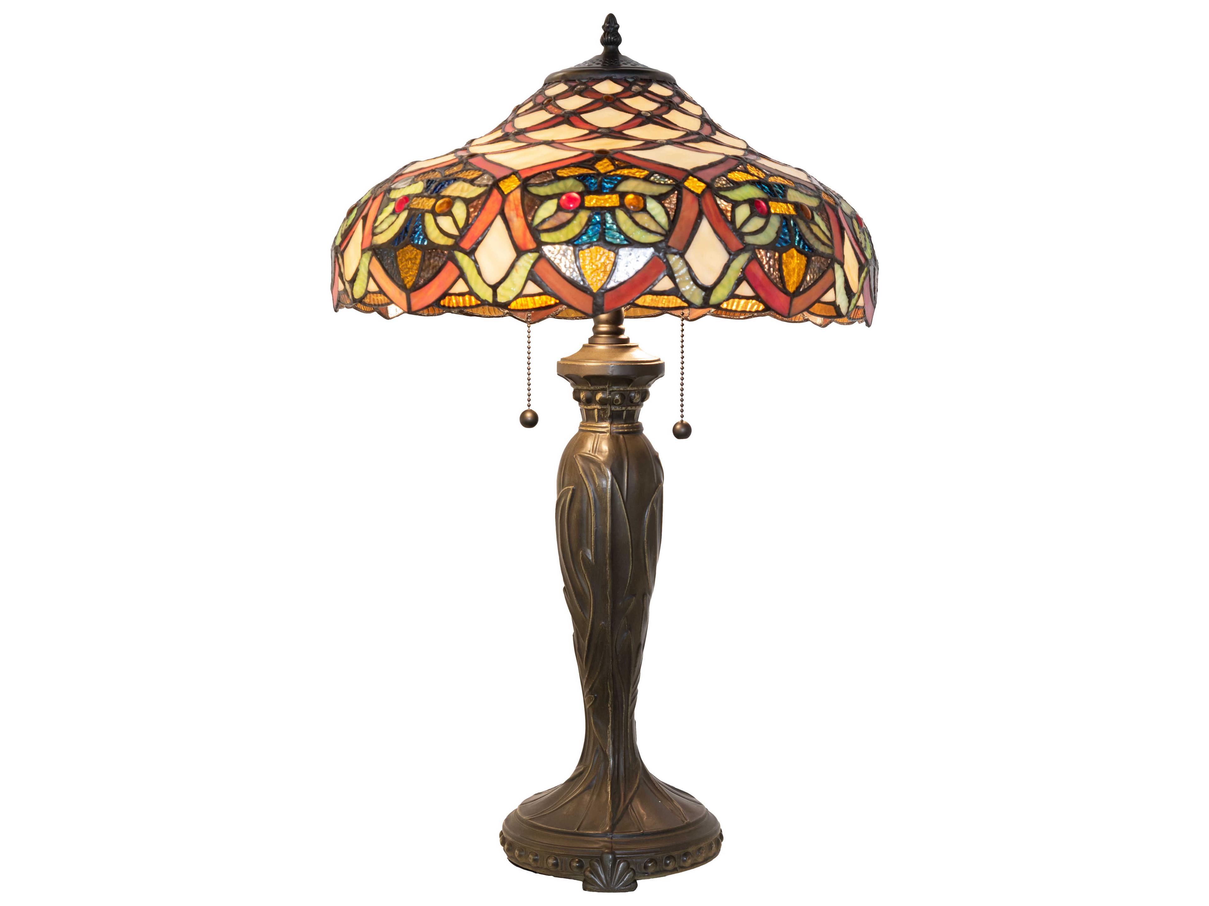 Meyda Franco Antique Ruby Coral Amber Glass Bronze Tiffany Buffet Lamp