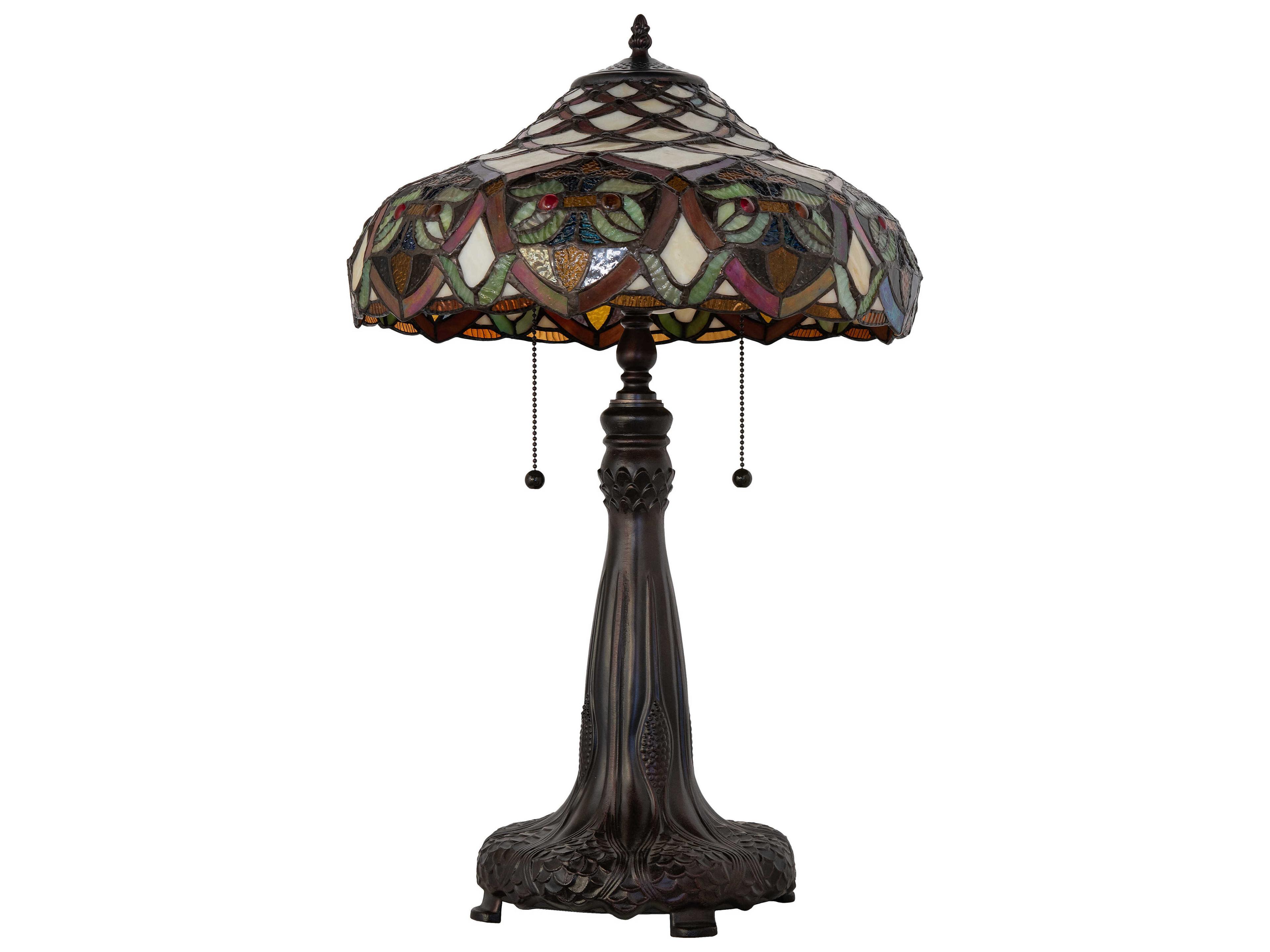 Meyda Franco Mahogany Bronze Ruby Coral Amber Glass Tiffany Buffet Lamp