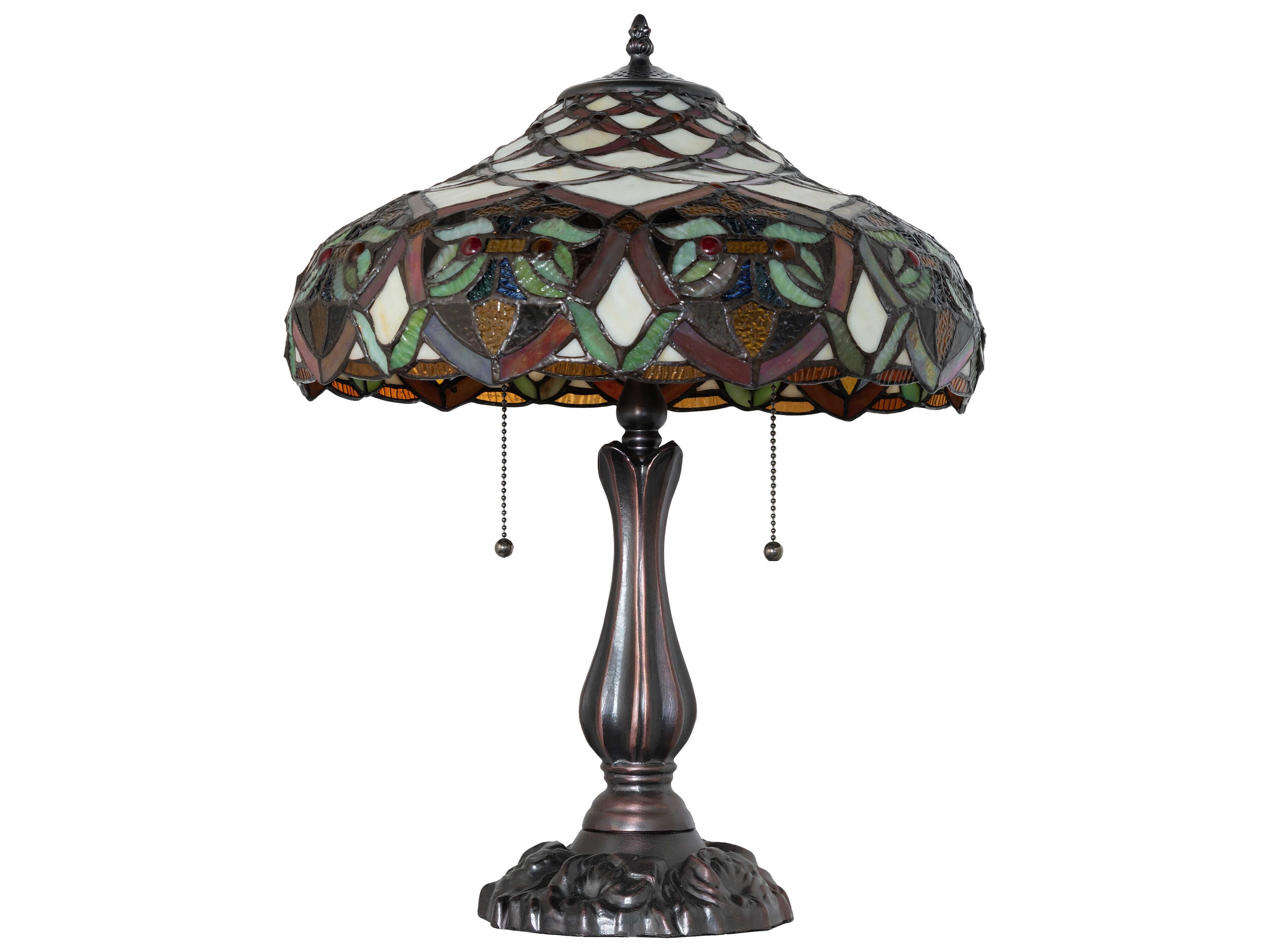 Meyda Franco Antique Ruby Coral Amber Glass Bronze Tiffany Table Lamp