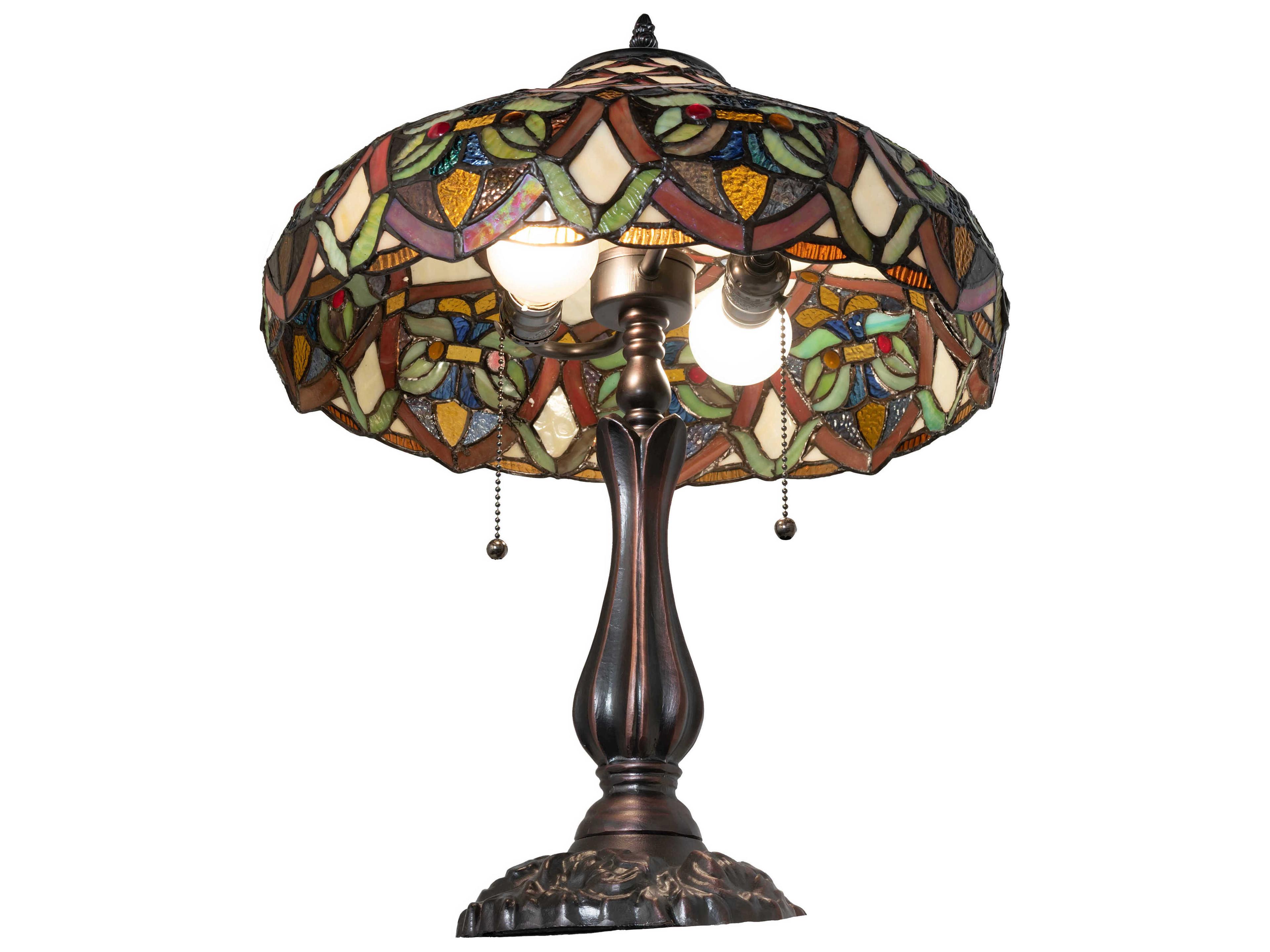 Meyda Franco Antique Ruby Coral Amber Glass Bronze Tiffany Table Lamp