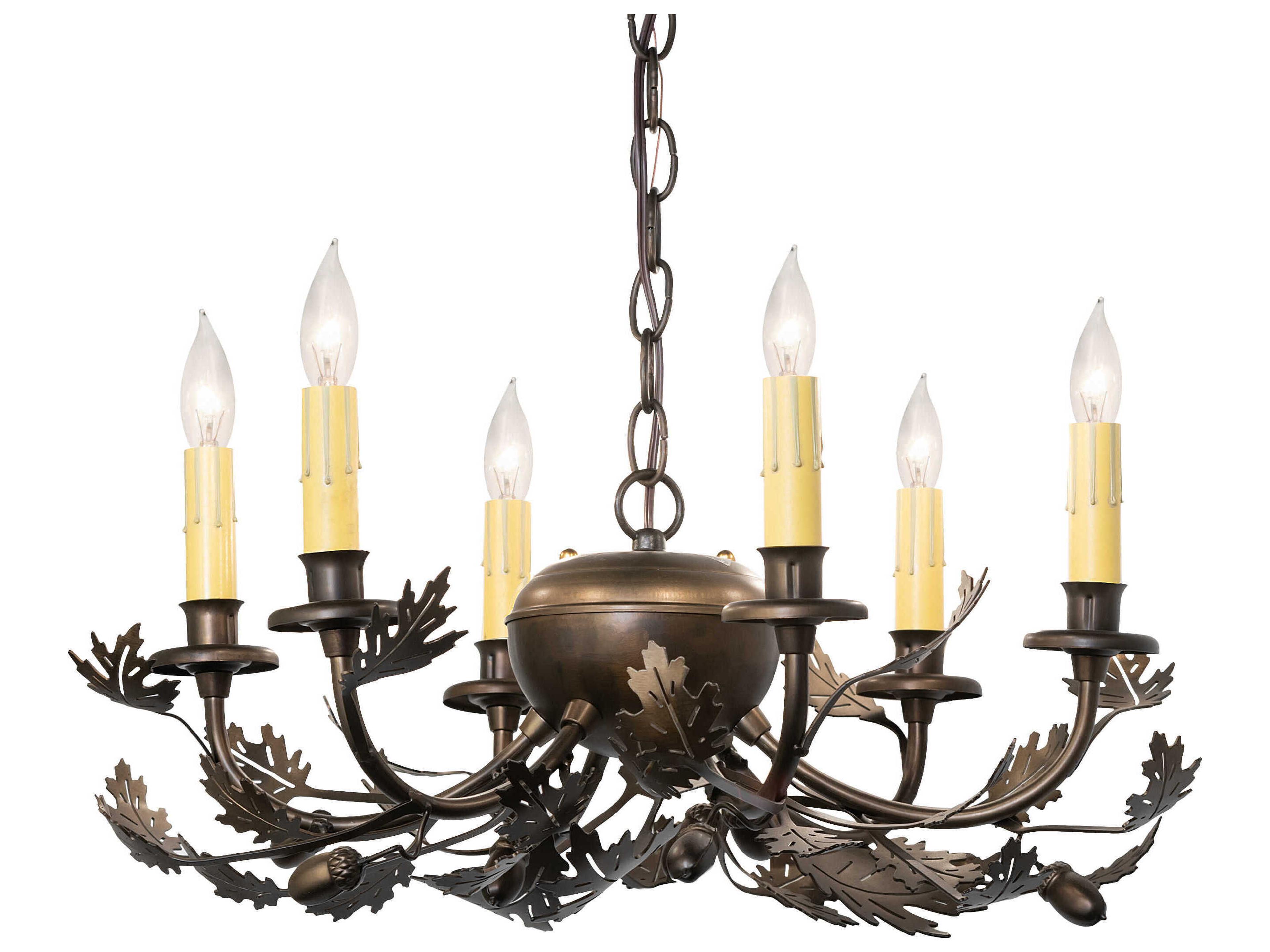 Oak Leaf & Acorn 6-Light Antique Copper Candelabra Chandelier