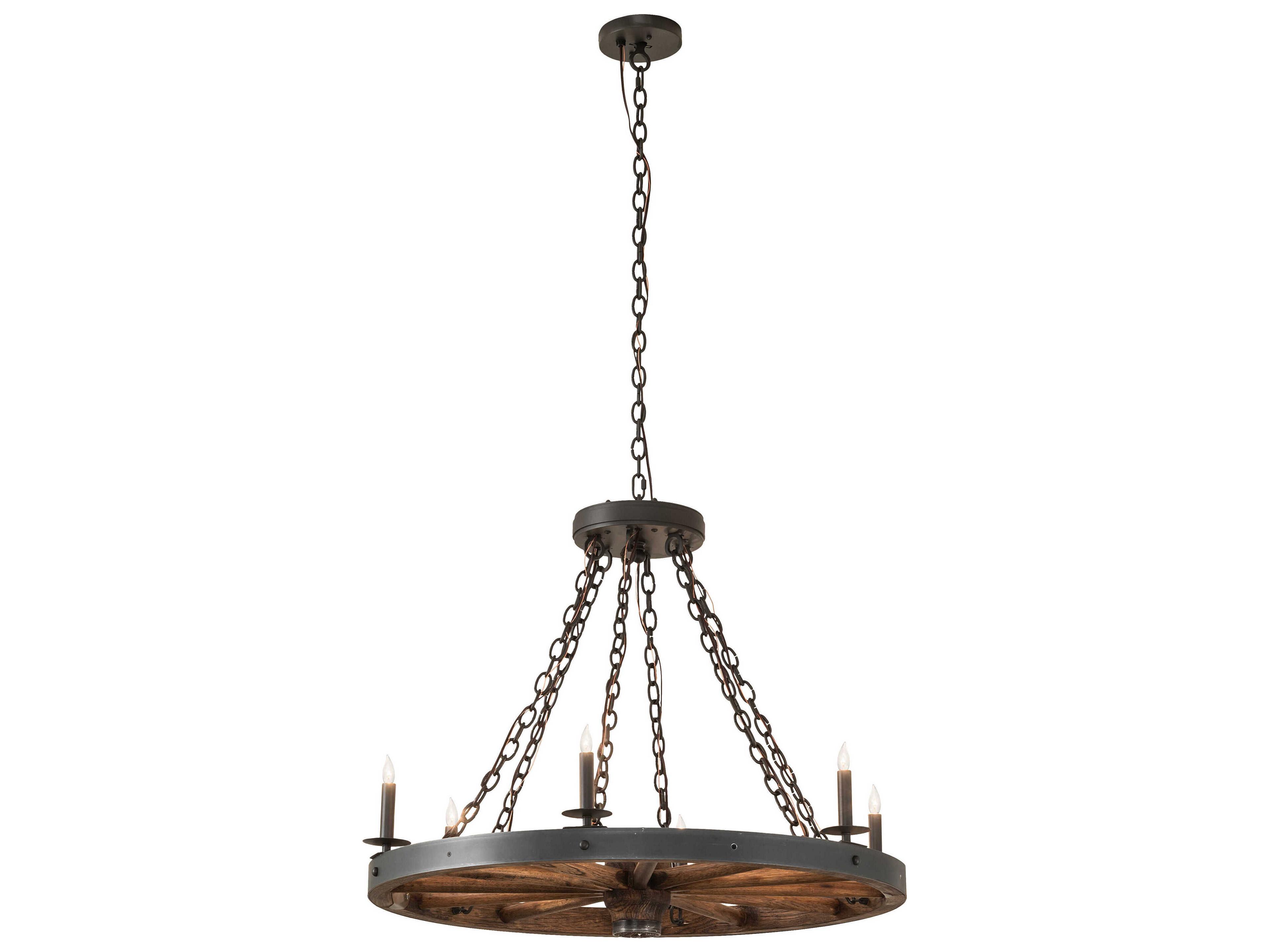 Wagon Wheel 6-Light Wrought Iron / Dark Walnut Chandelier