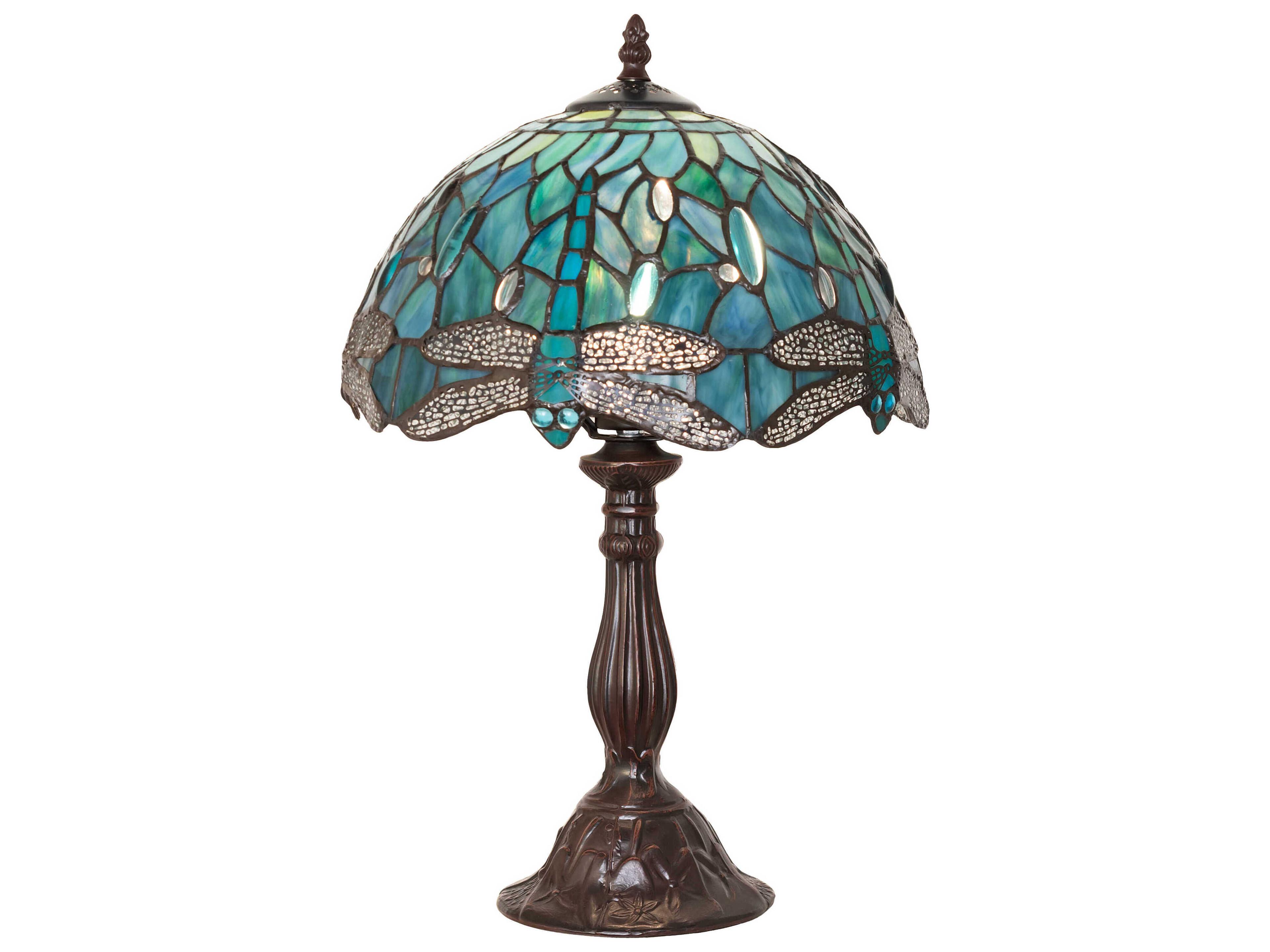 Tiffany Hanginghead Dragonfly Stained Glass Table Lamp