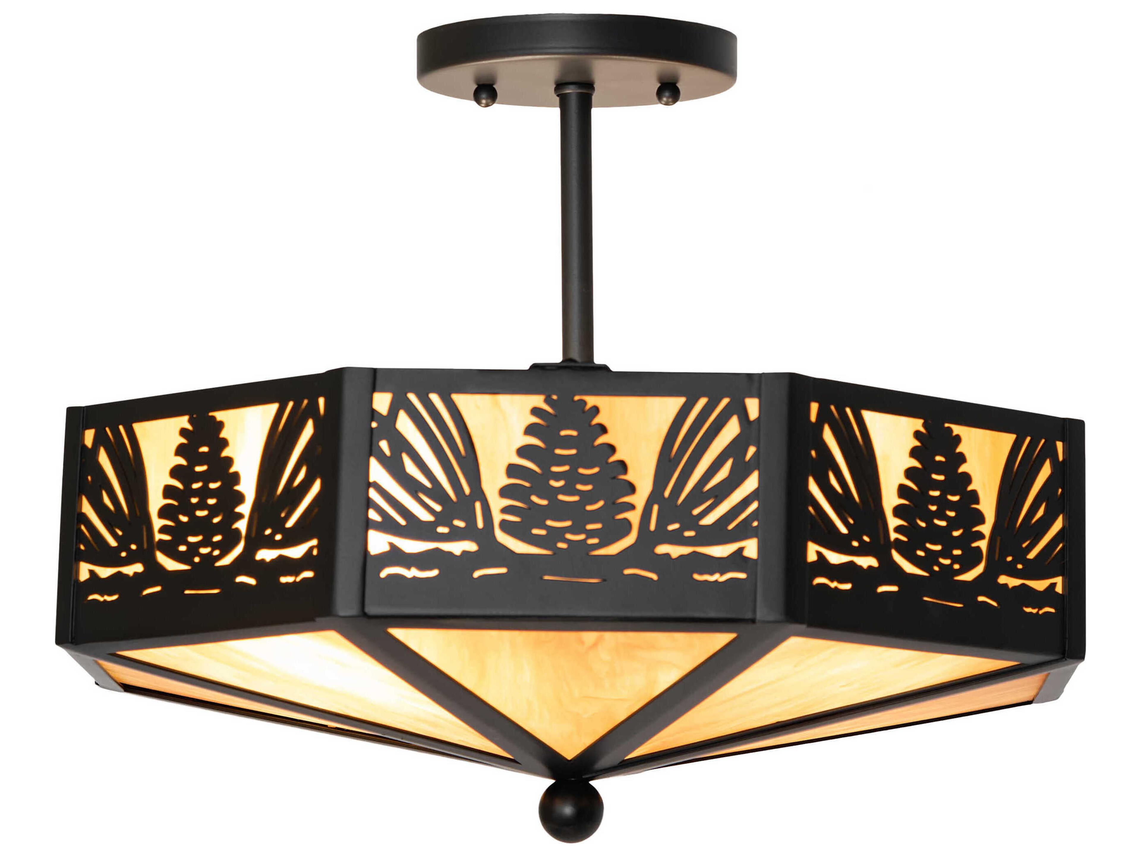 Pinecone 4-Light Solar Black Semi Flush Mount
