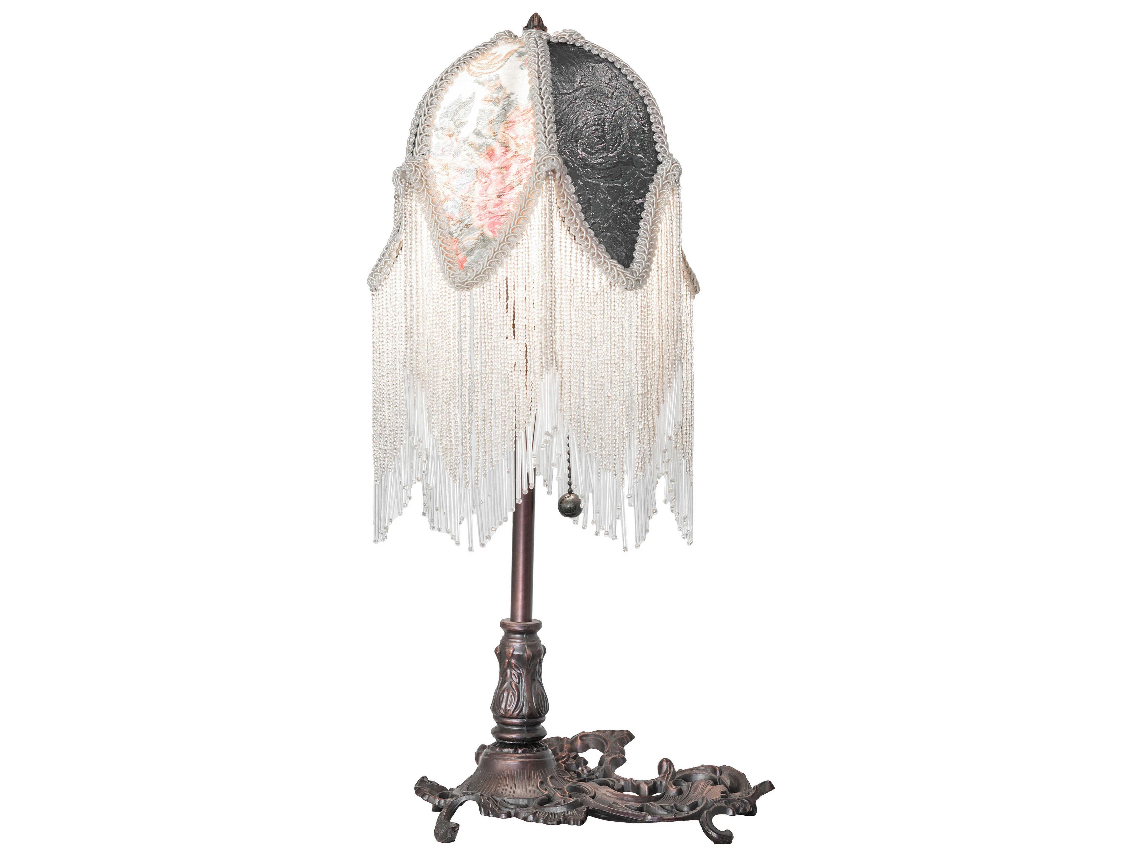 Meyda Fabric Tulip Mahogany Bronze Table Lamp