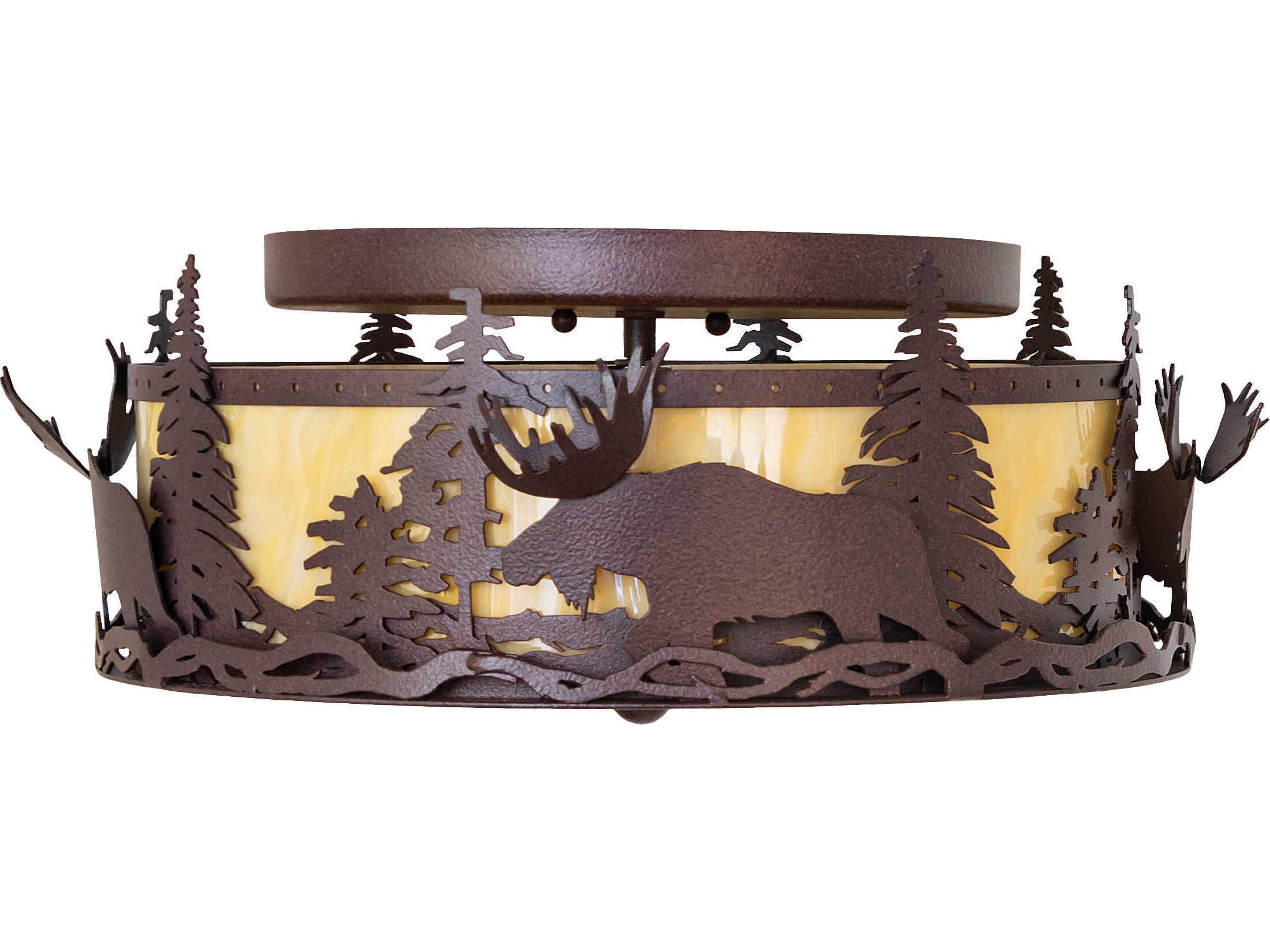 Meyda Moose At Dusk 2-Light Distressed Rust Semi Flush Mount