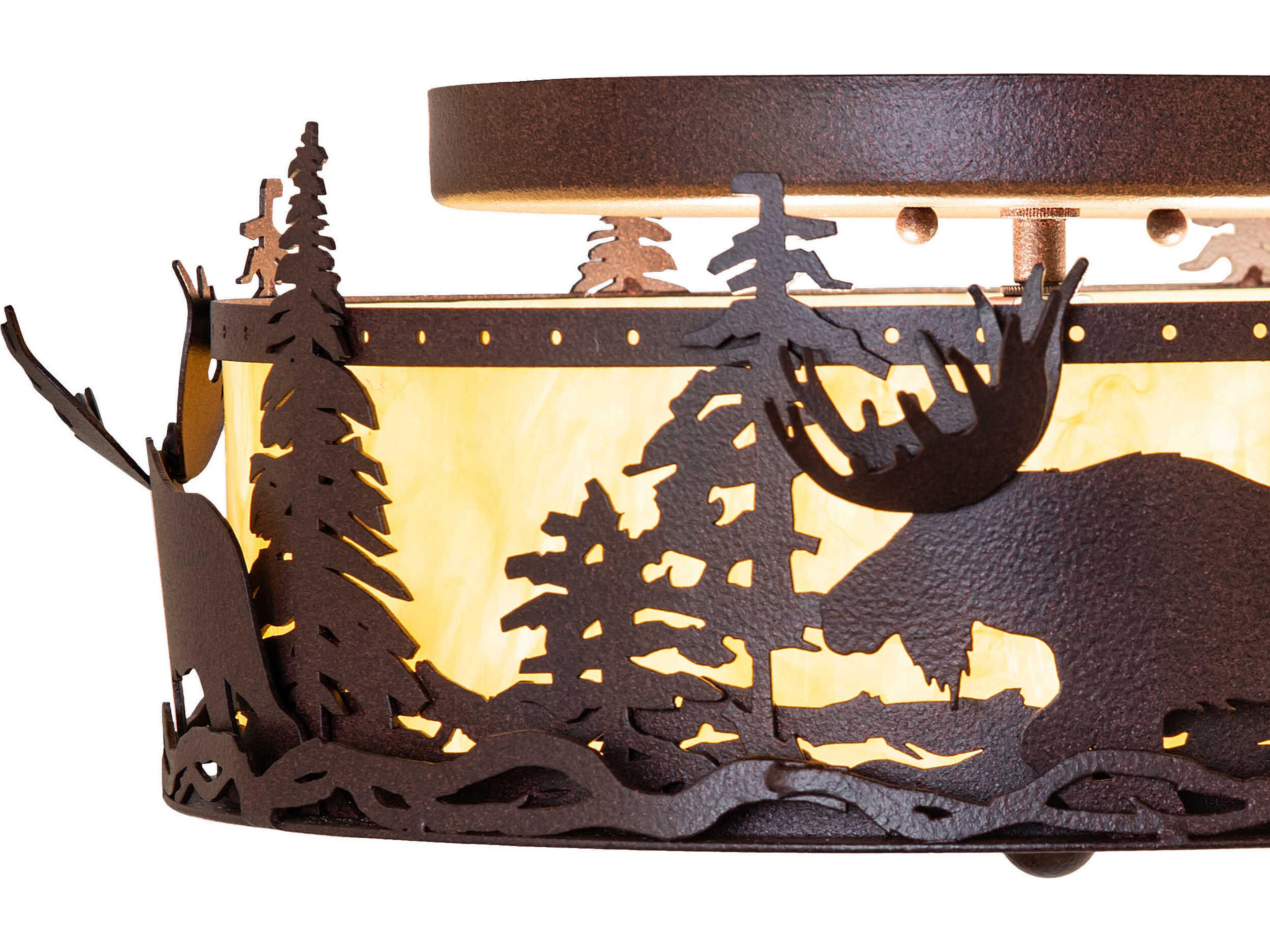 Meyda Moose At Dusk 2-Light Distressed Rust Semi Flush Mount