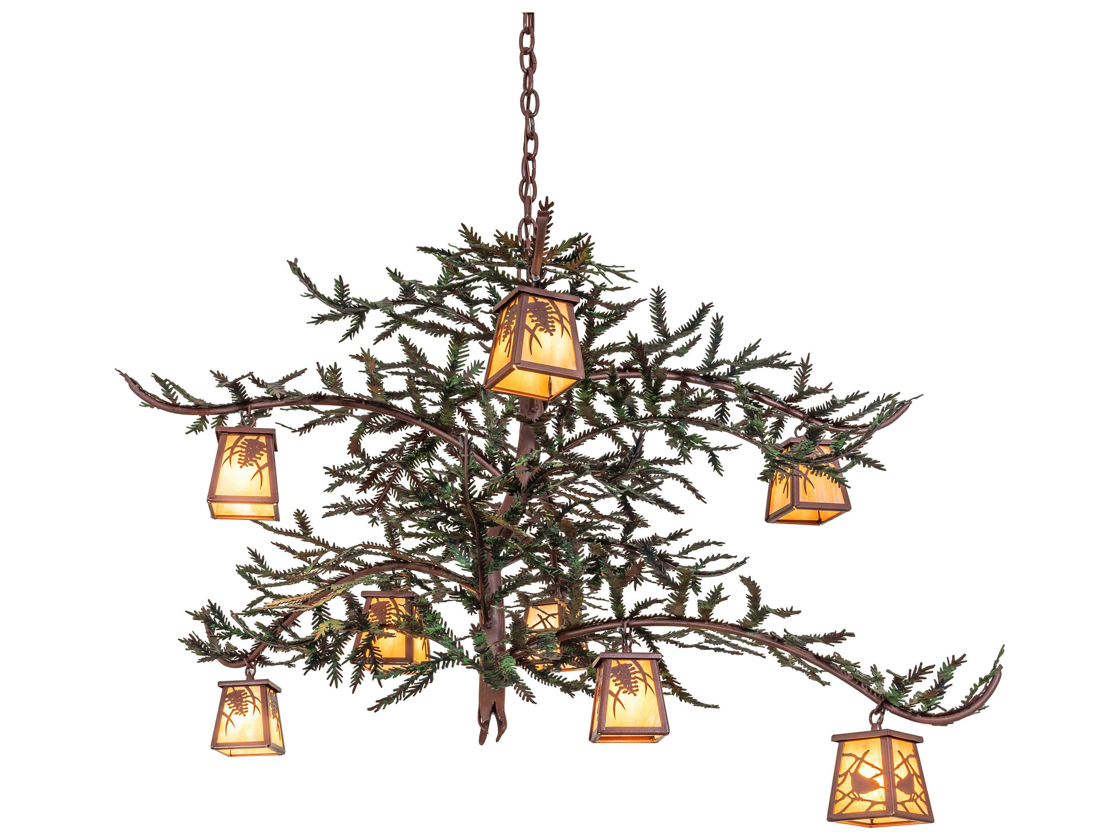 Pine Branch 8-Light Rust Green Branches Bronze Chandelier