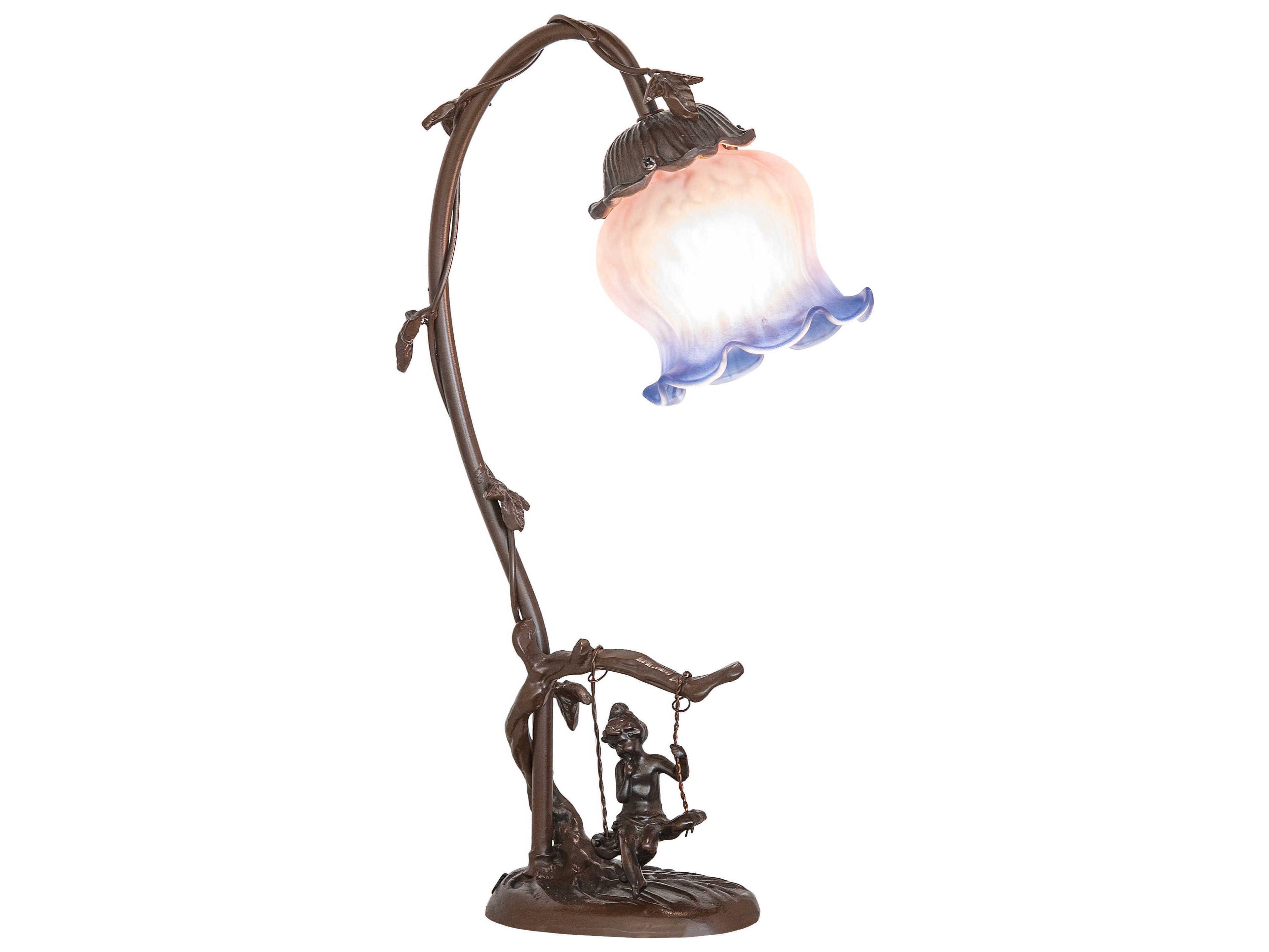 Meyda Melon Flower Cherub on Swing Pink / Blue Glass Table Lamp
