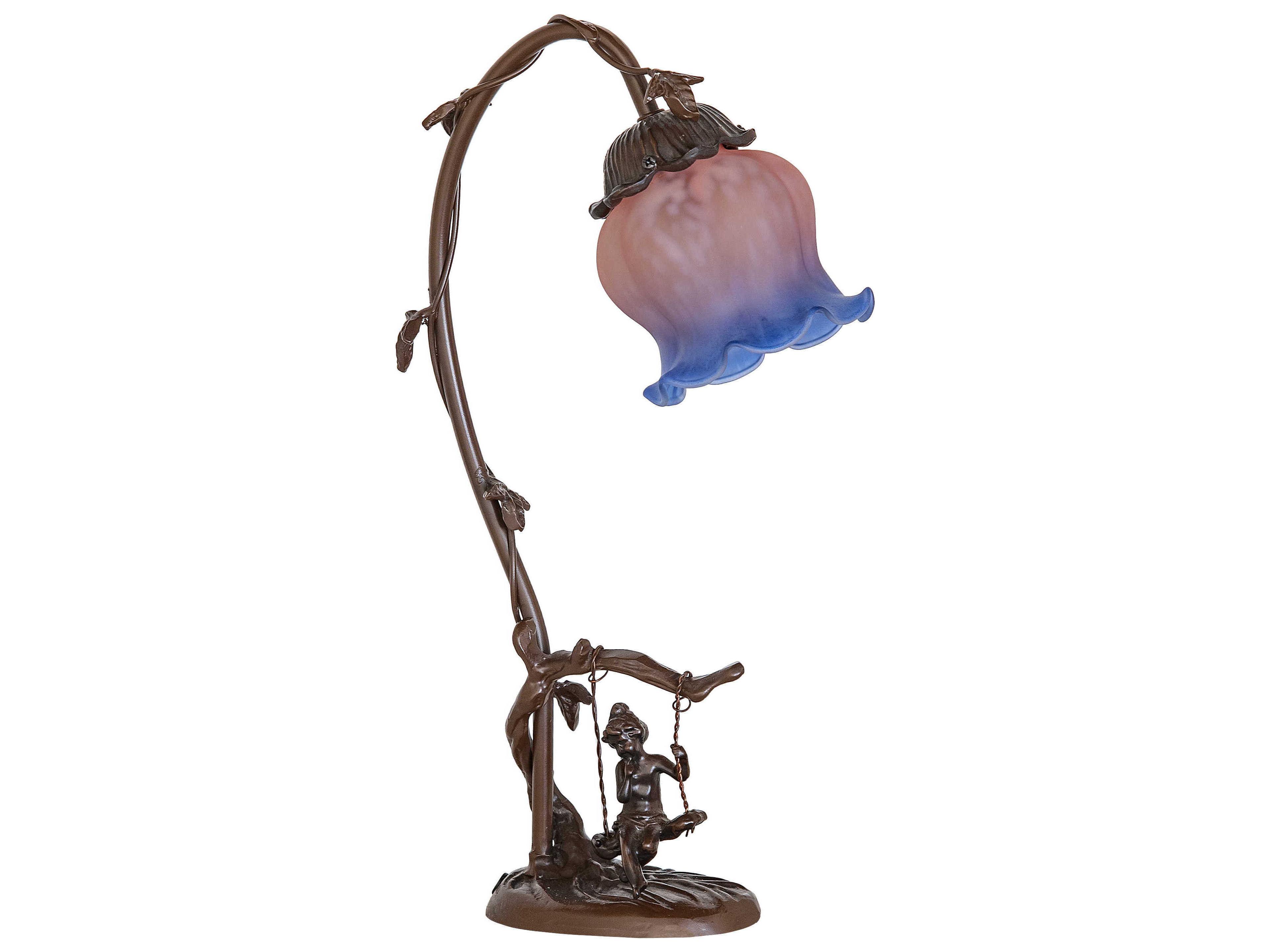 Meyda Melon Flower Cherub on Swing Pink / Blue Glass Table Lamp