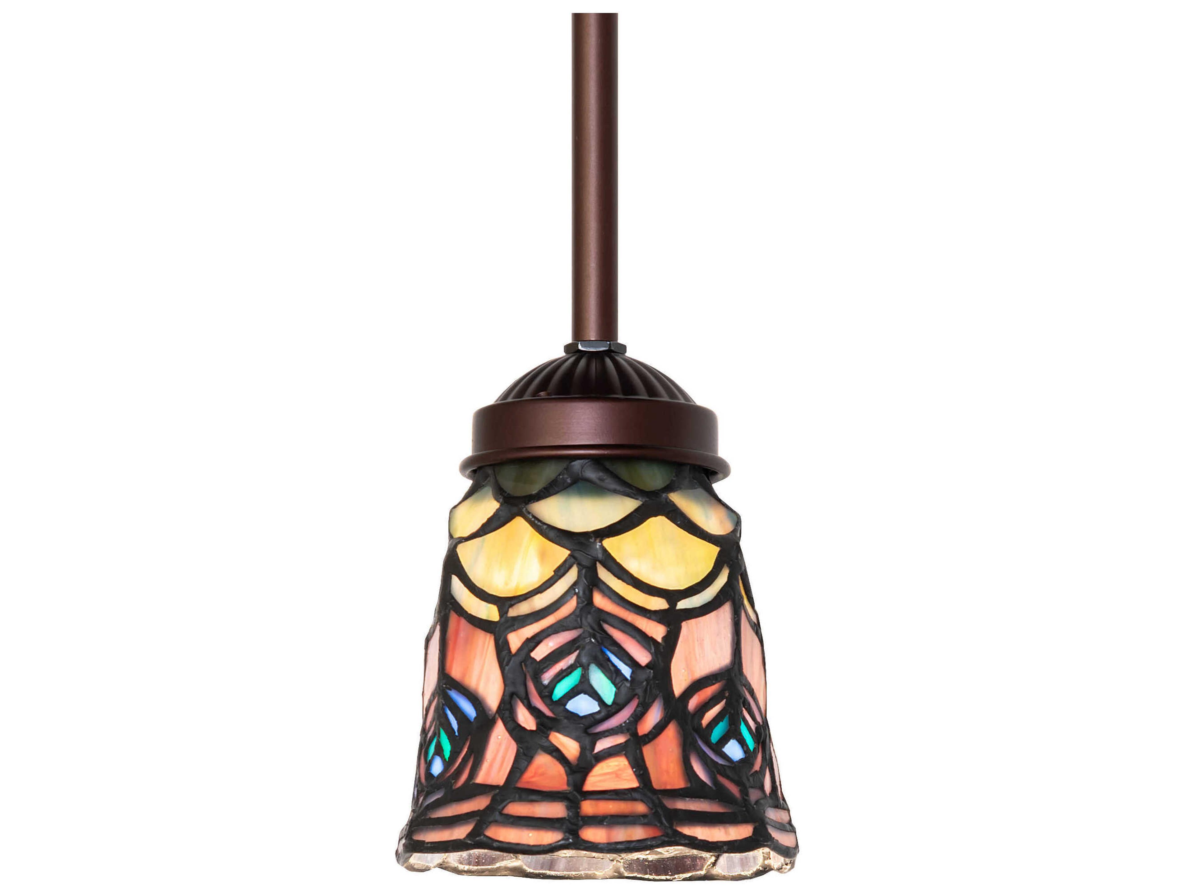 Tiffany Peacock Feather 1-Light Orange Bell Mini Pendant