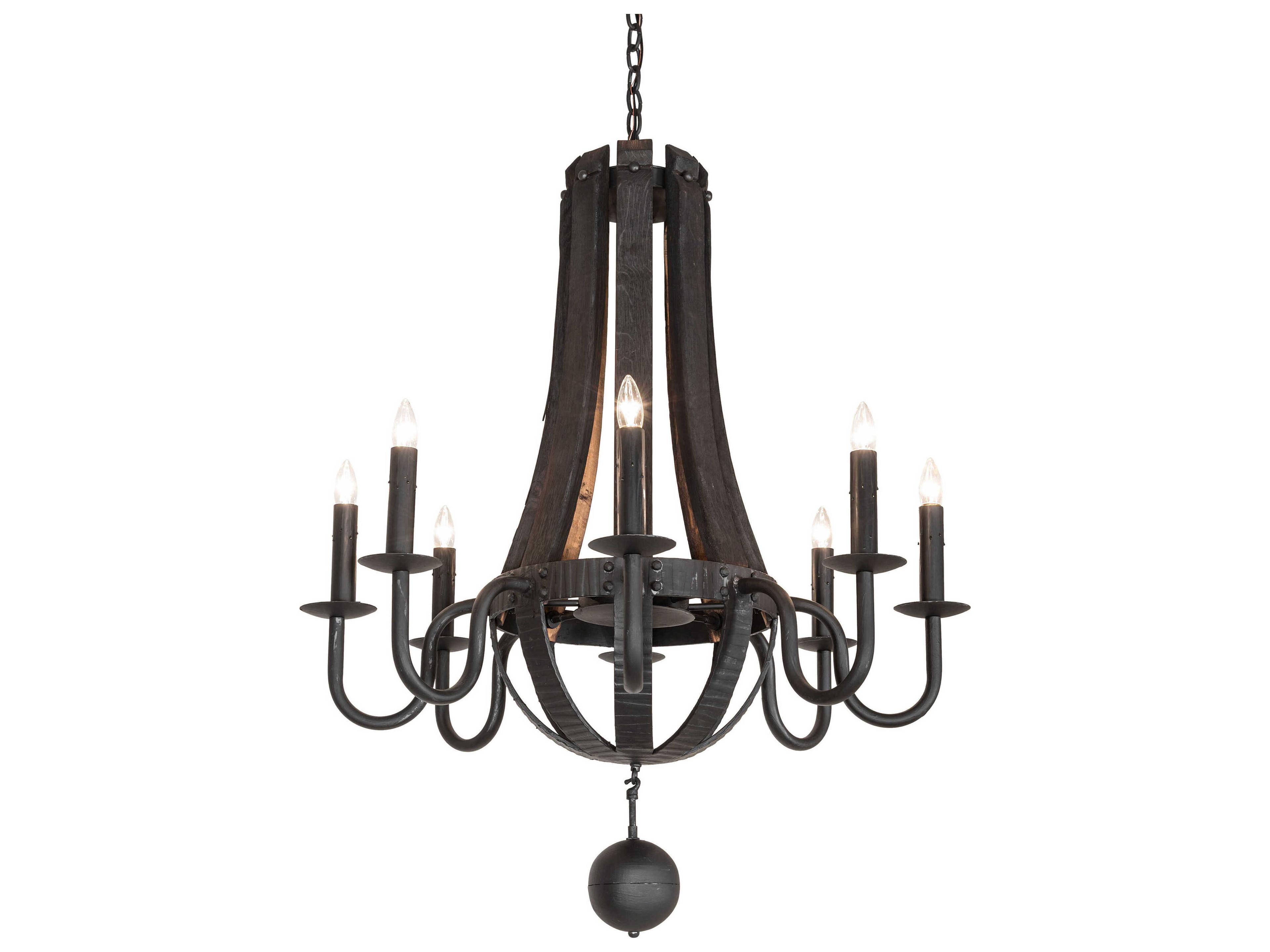 Barrel Stave Madera 8-Light Costello Black Charred Wood Chandelier