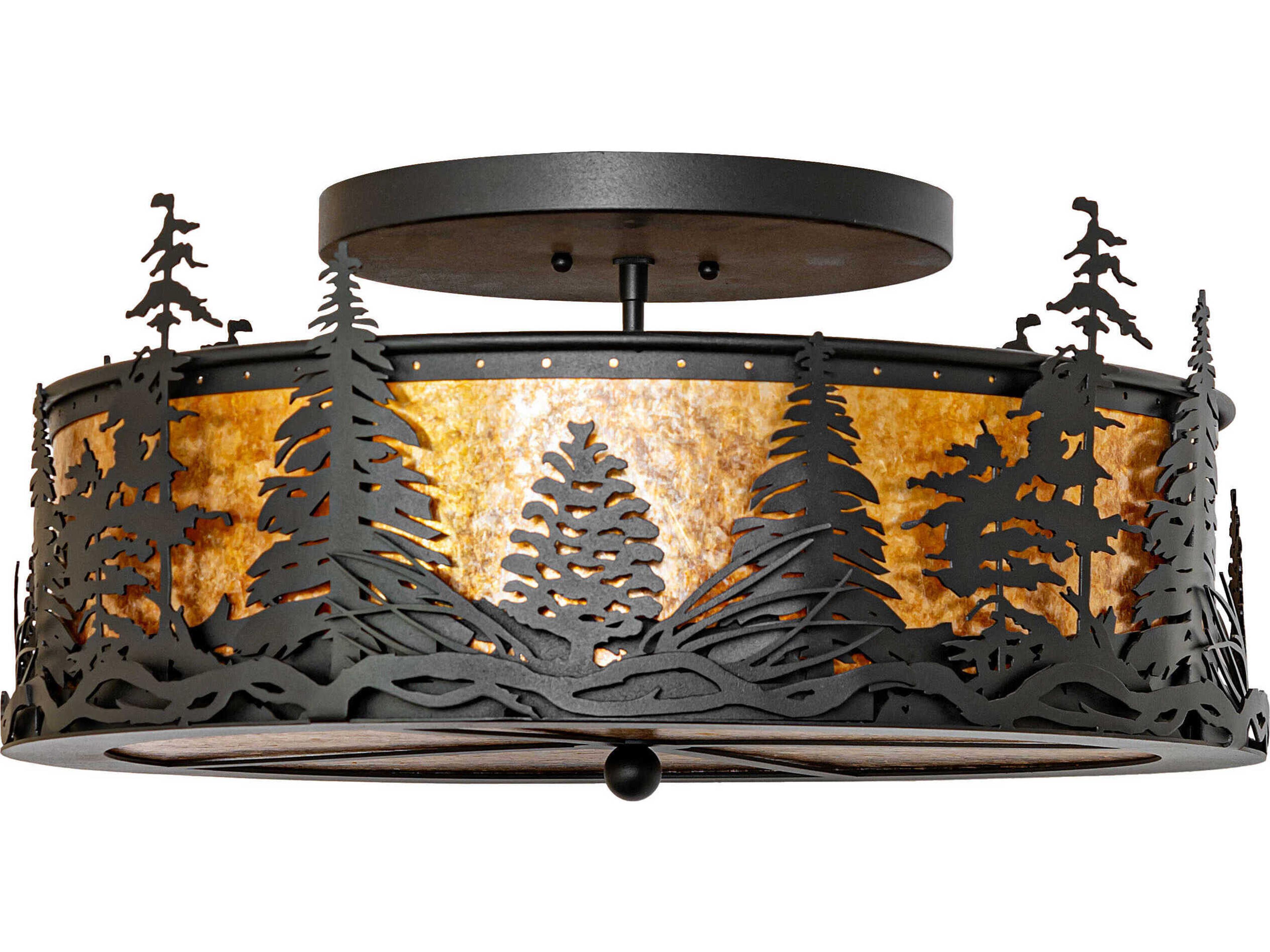 Meyda Tall Pines 4-Light Textured Black Semi Flush Mount