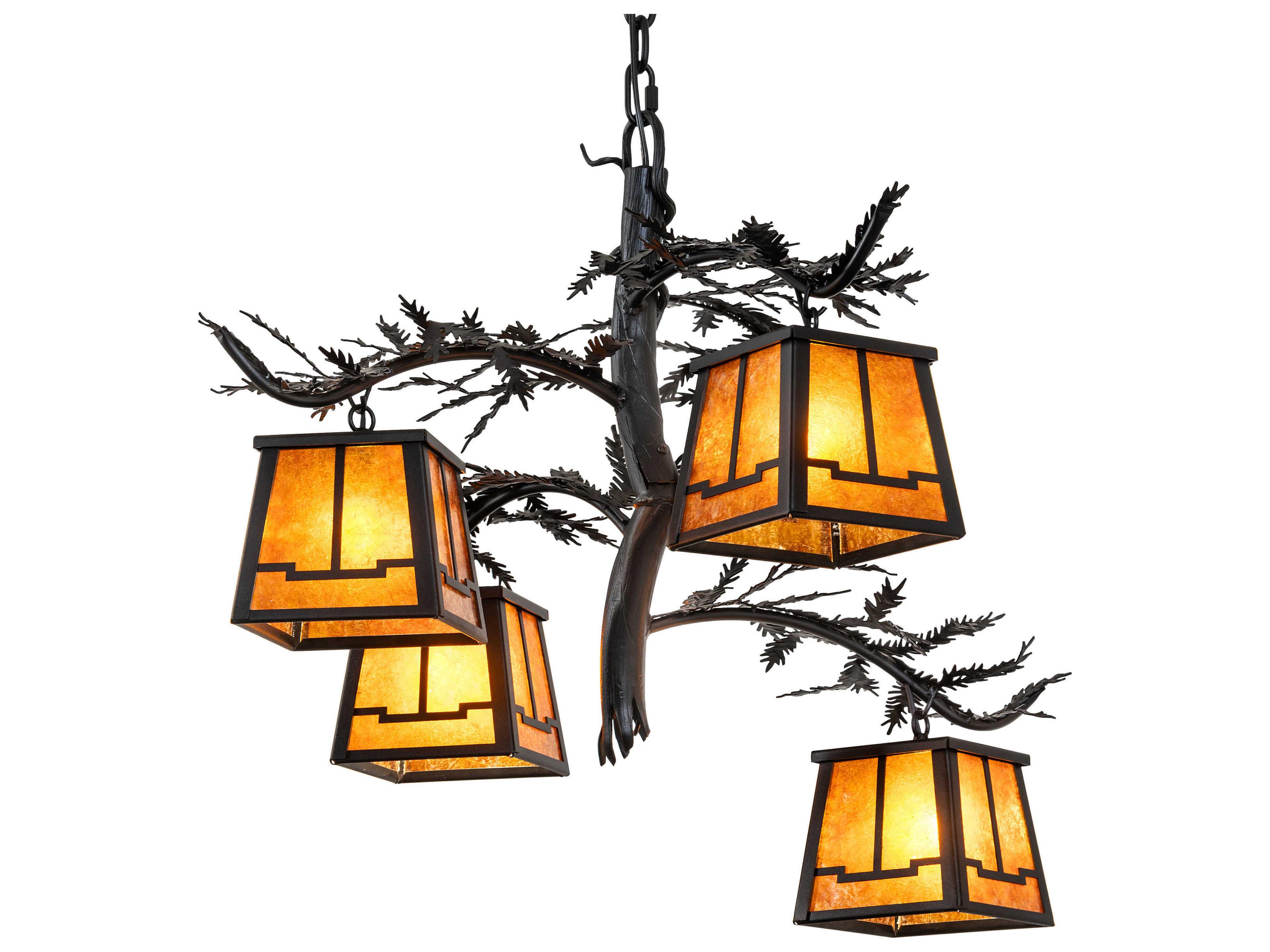 Pine Branch 4-Light Textured Black Chandelier