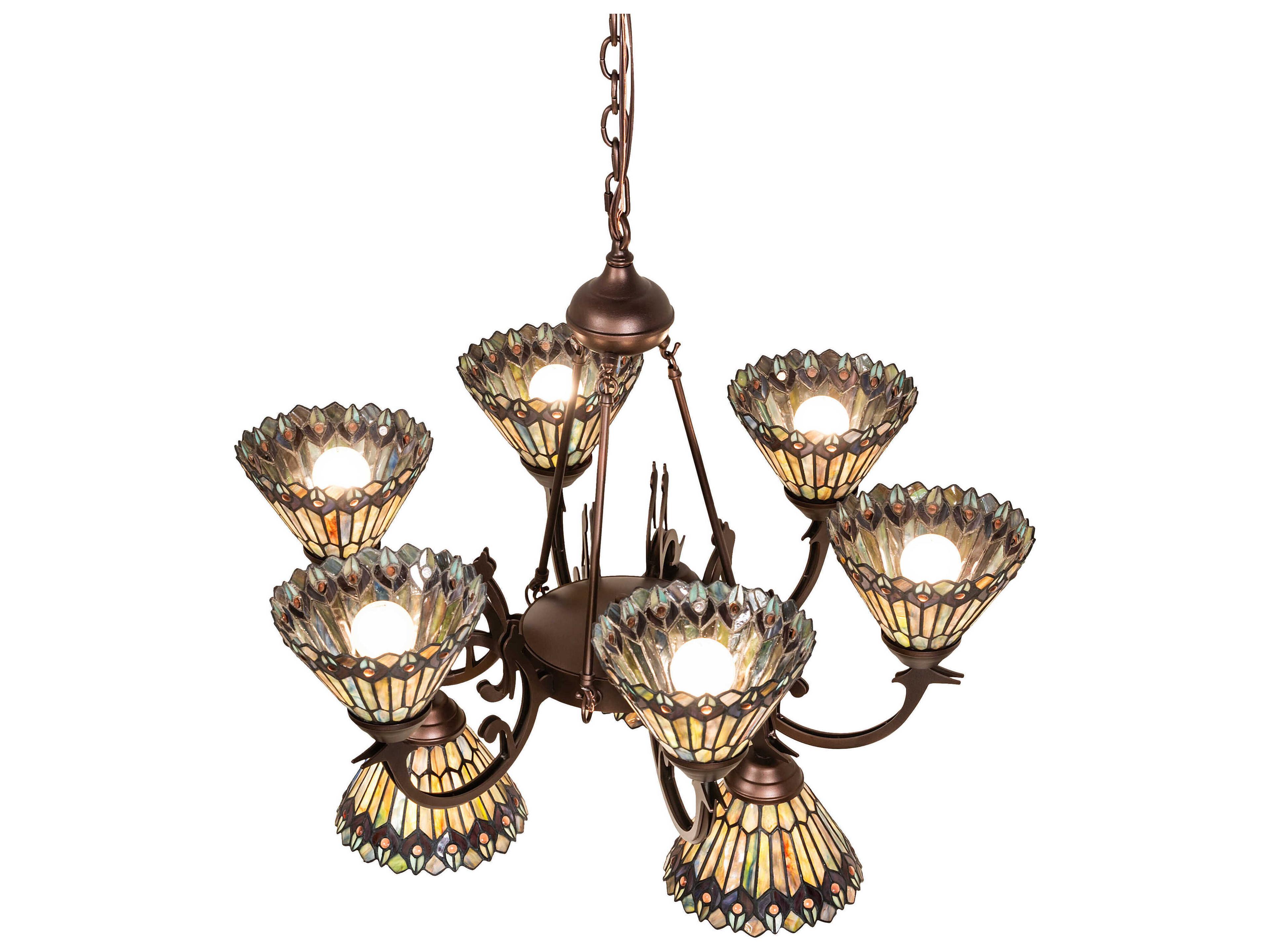 Meyda Tiffany Jeweled Peacock 9-Light Mahogany Bronze Chandelier