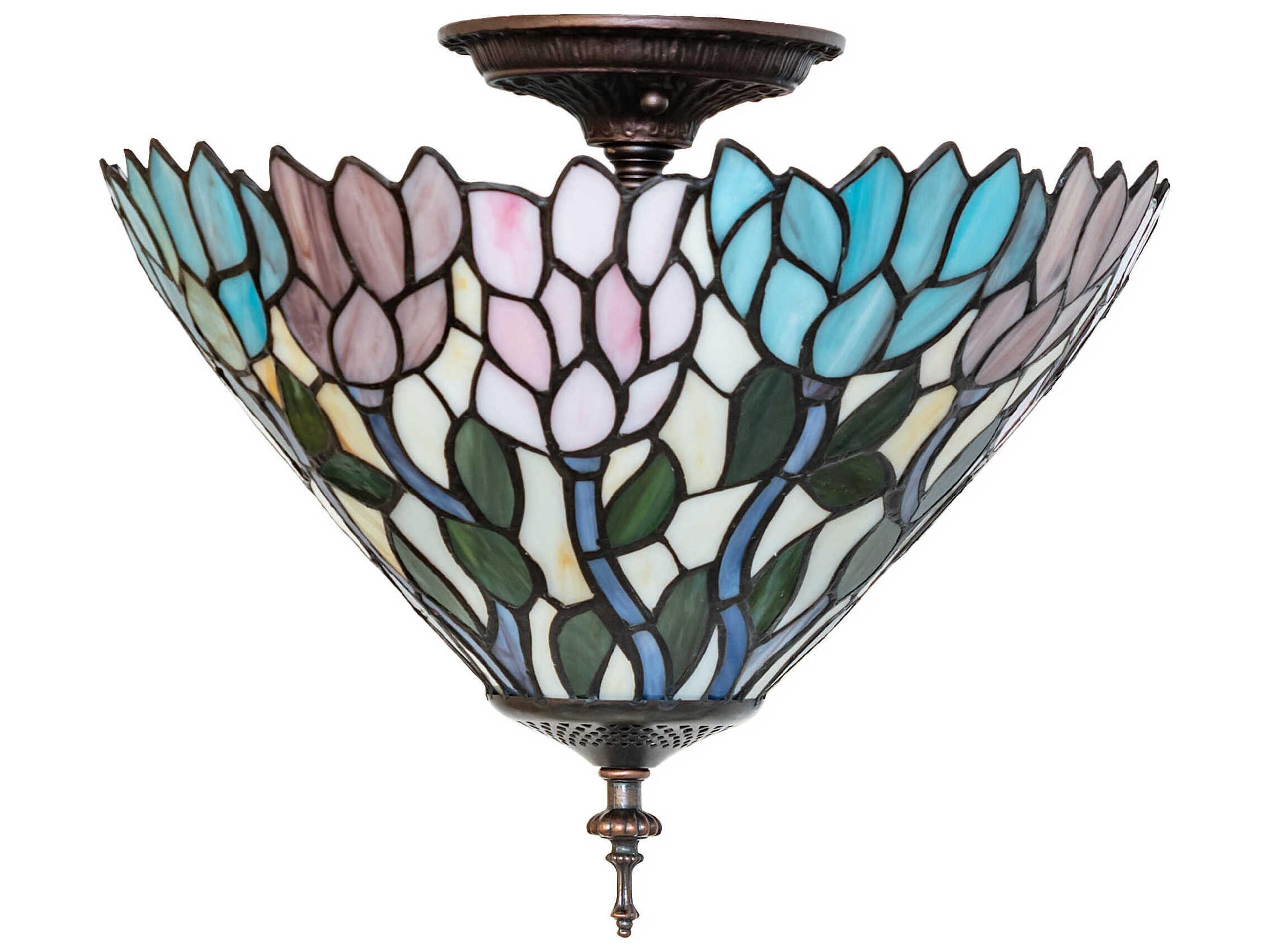 Meyda Wisteria 3-Light Petal Pink / Amethyst Blue Flush Mount