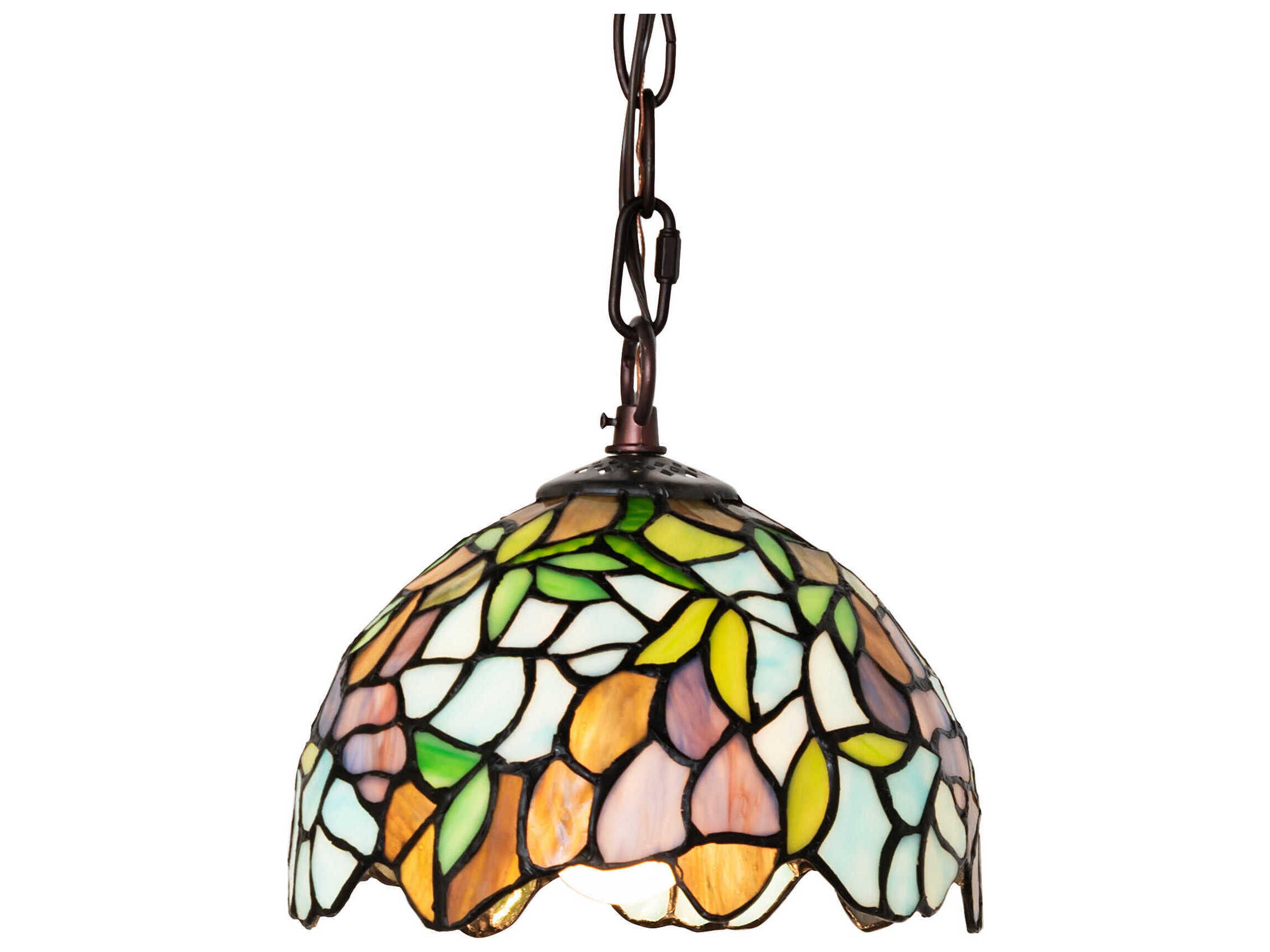 Tiffany Wisteria 1-Light Petal Pink / Amethyst Blue / Dark Mauve Mini Pendant