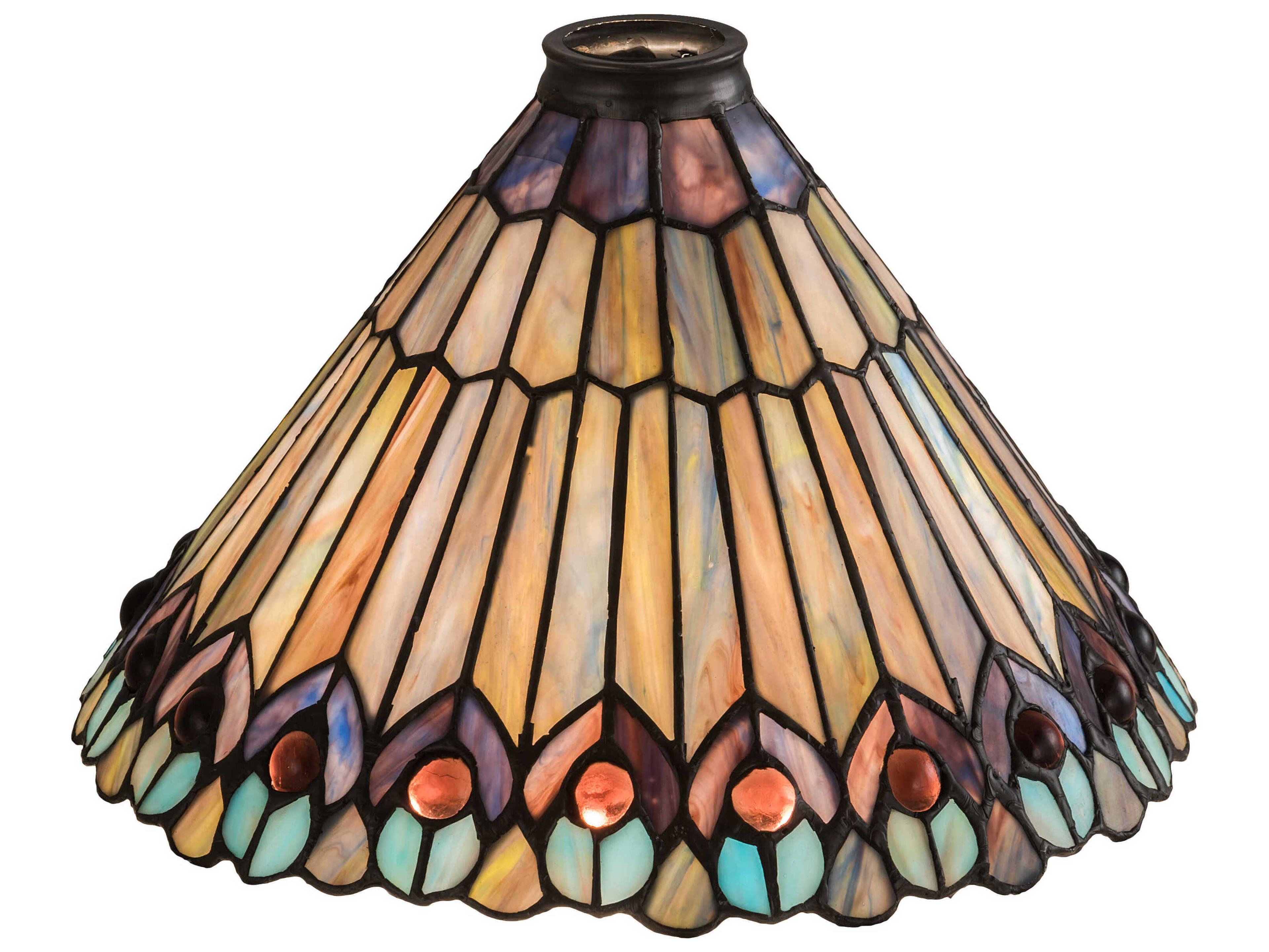 Blue / Green / Violet 12" Tiffany Jeweled Peacock Shade
