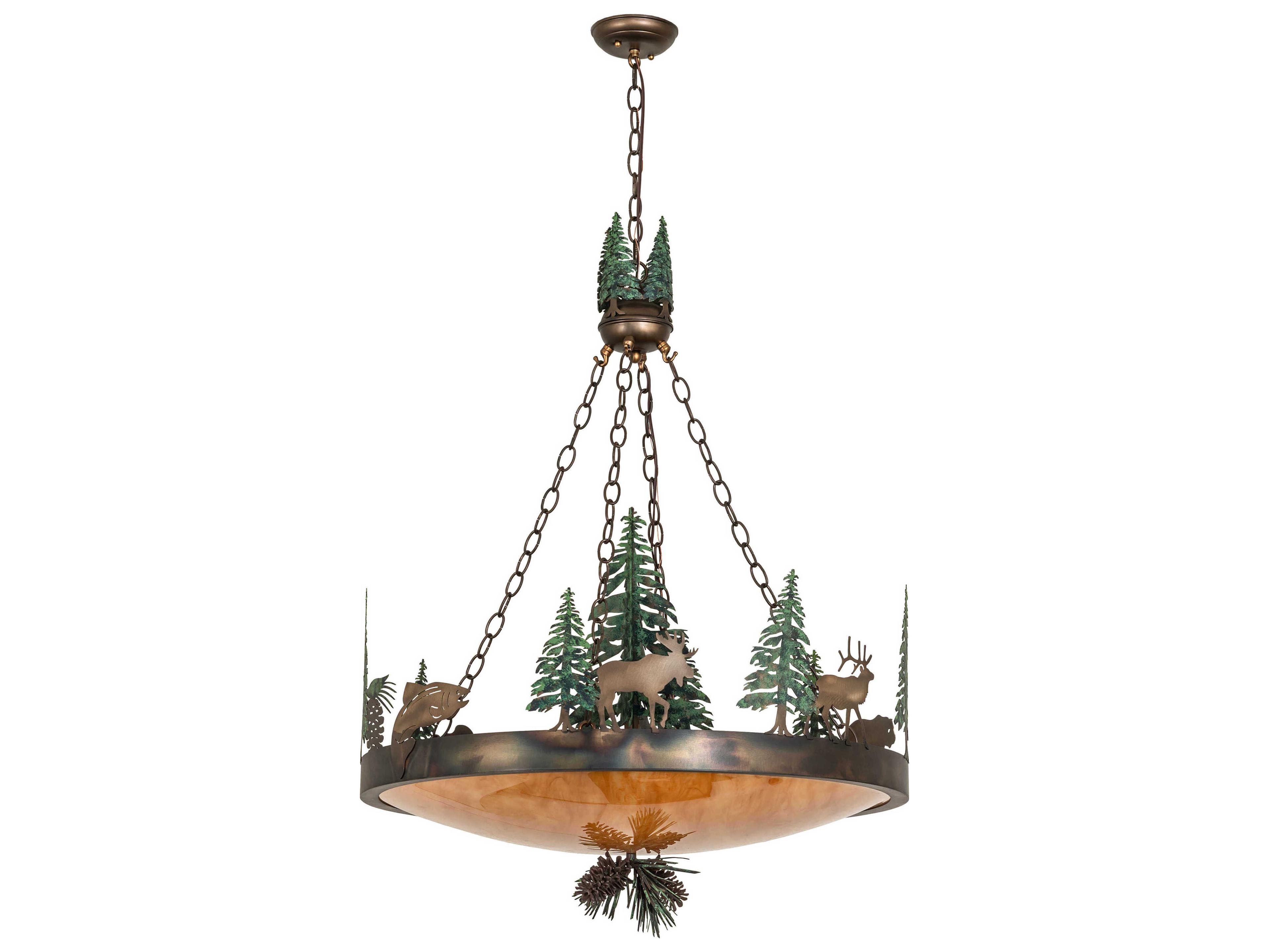 Meyda Wildlife at Dusk 4-Light Dark Burnished Antique Copper Pendant