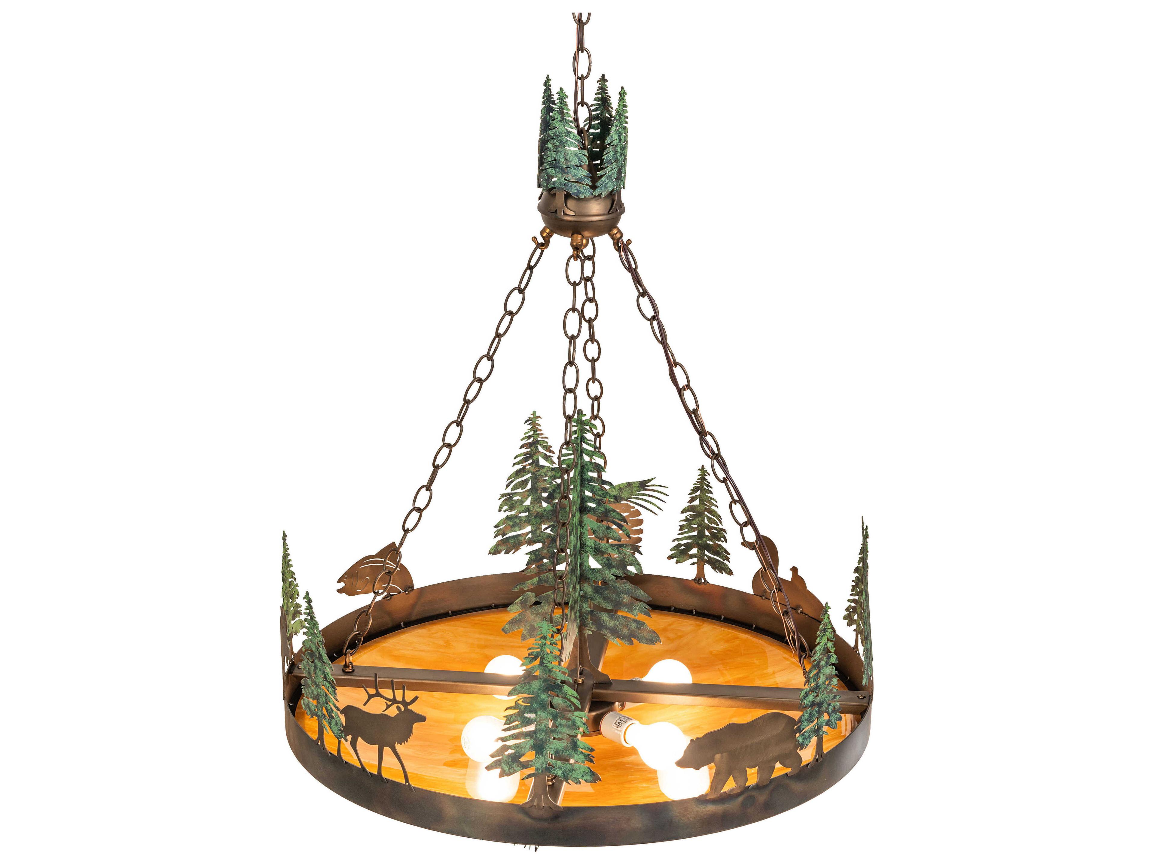 Meyda Wildlife at Dusk 4-Light Dark Burnished Antique Copper Pendant